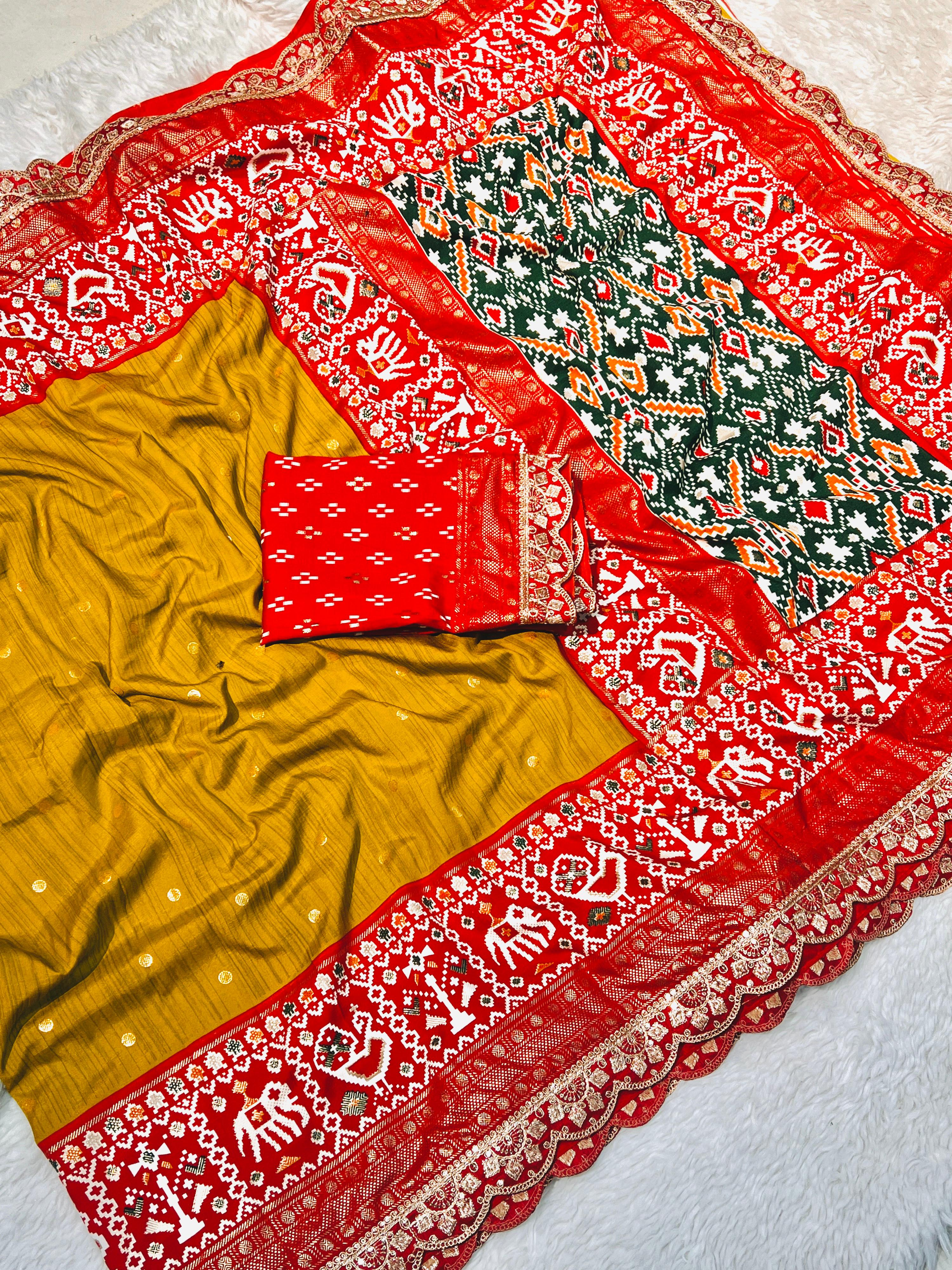 Beautiful Saree With Embroidery & Sequence Lace Border