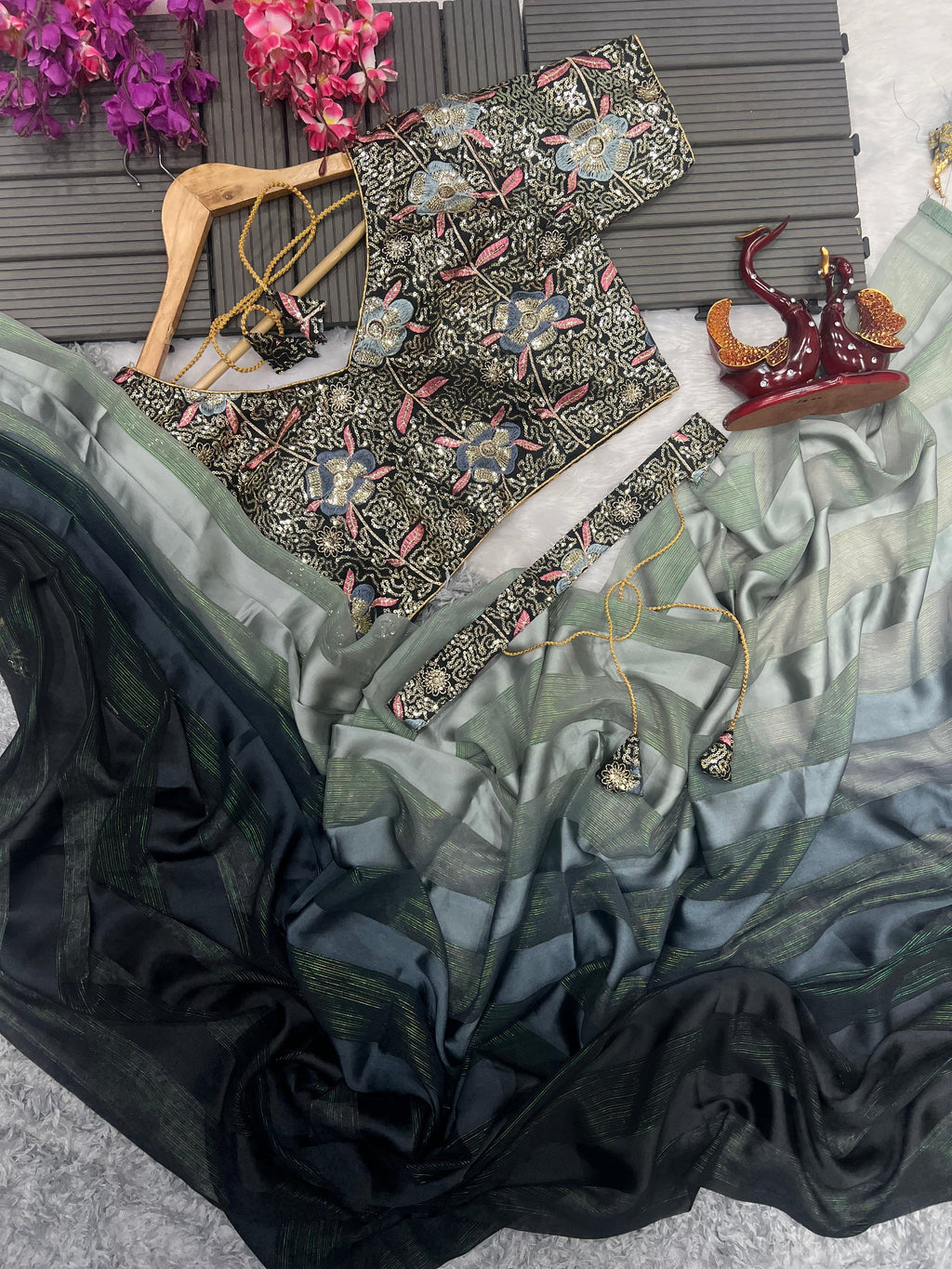 Designer Party Wear Look Saree With Sequence Embroidery Work