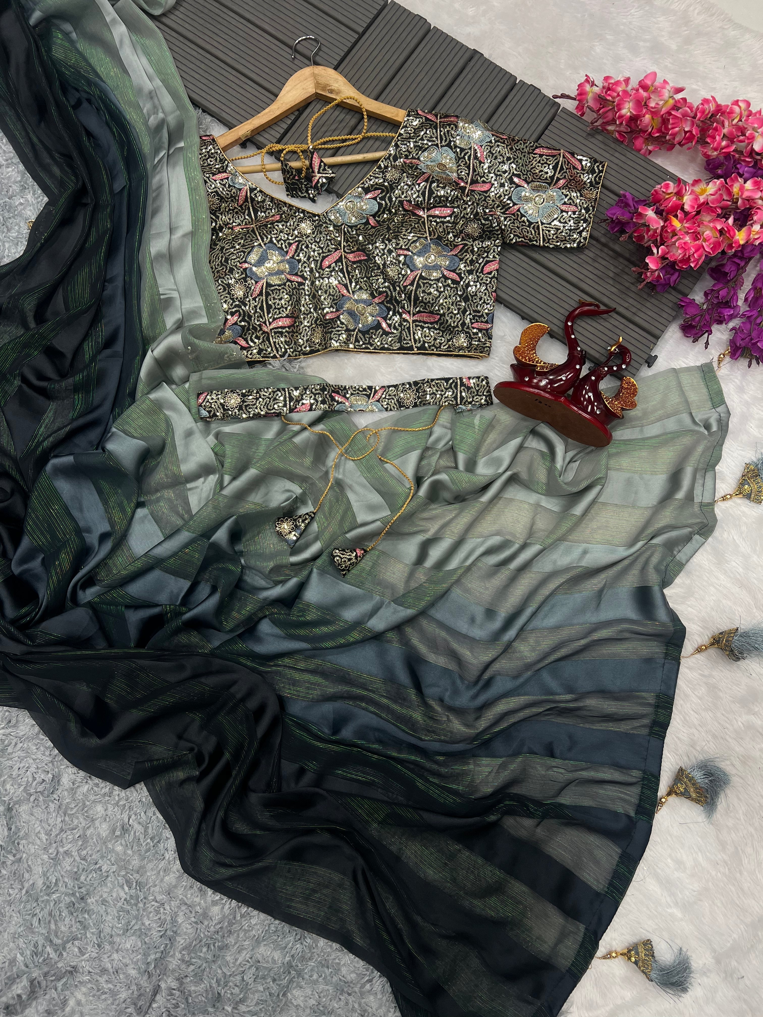 Designer Party Wear Look Saree With Sequence Embroidery Work