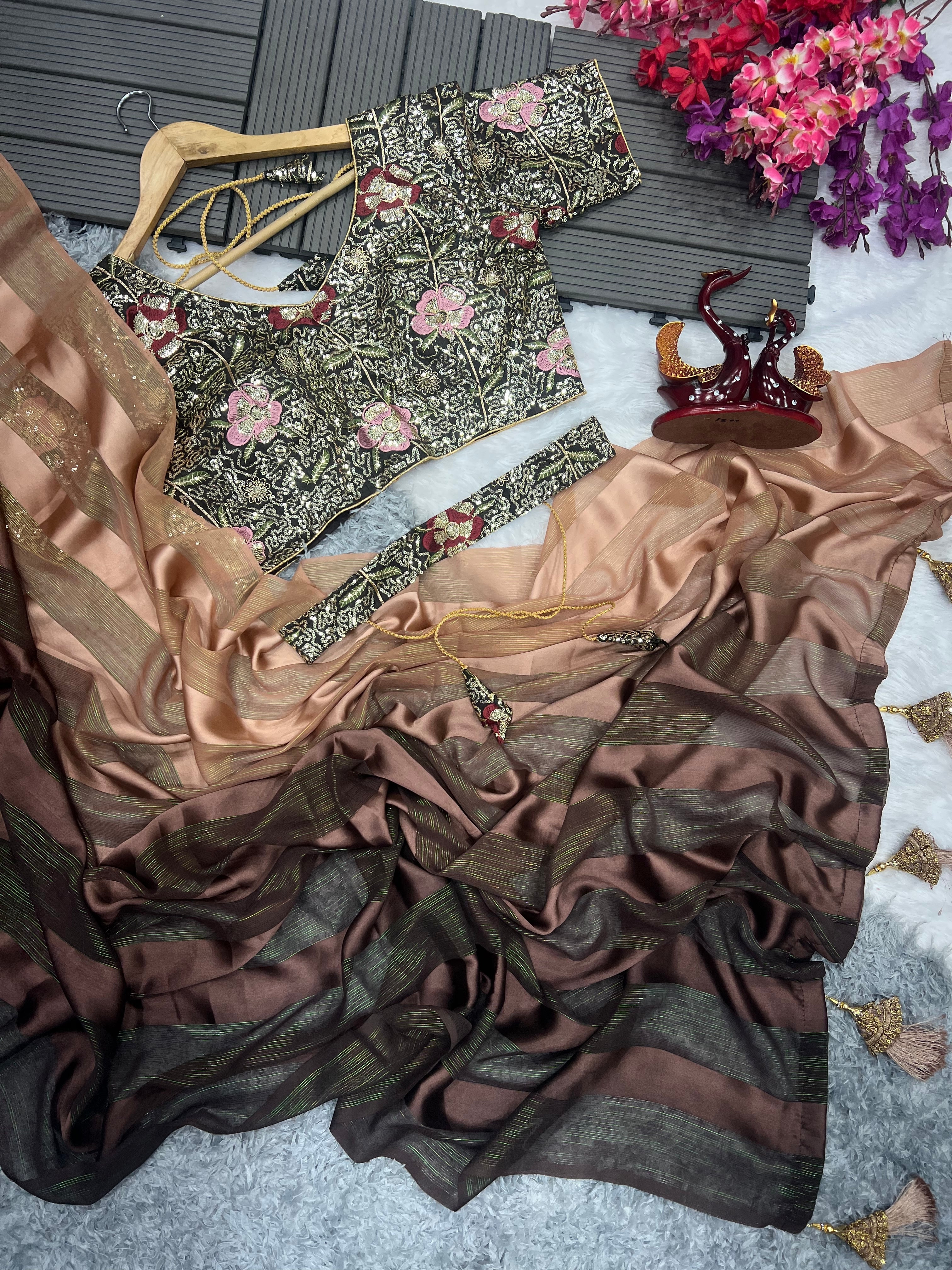 Designer Party Wear Look Saree With Sequence Embroidery Work