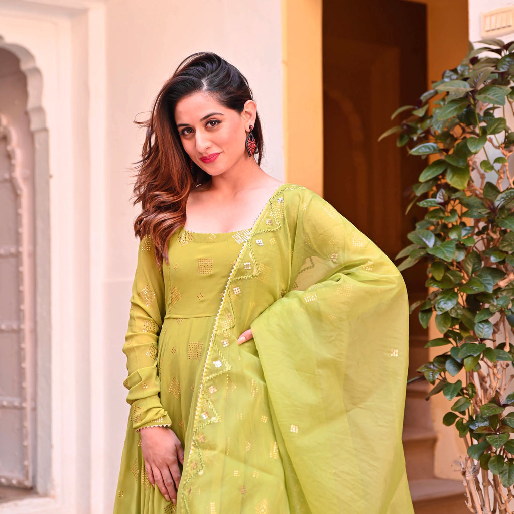 Beautiful Party Wear Anarkali Gown And Fancy Dupatta