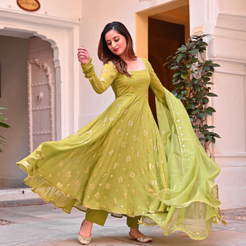 Beautiful Party Wear Anarkali Gown And Fancy Dupatta