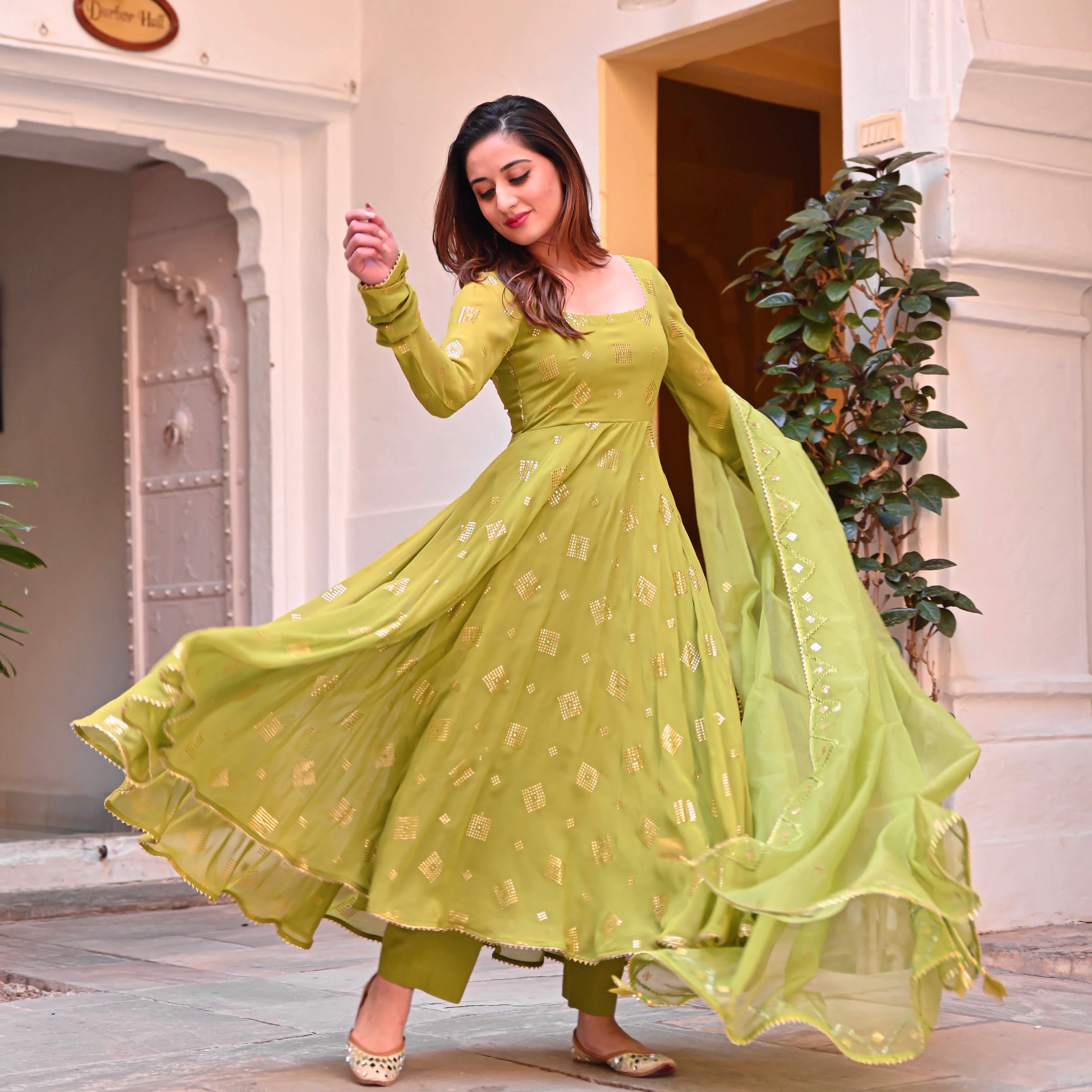 Beautiful Party Wear Anarkali Gown And Fancy Dupatta