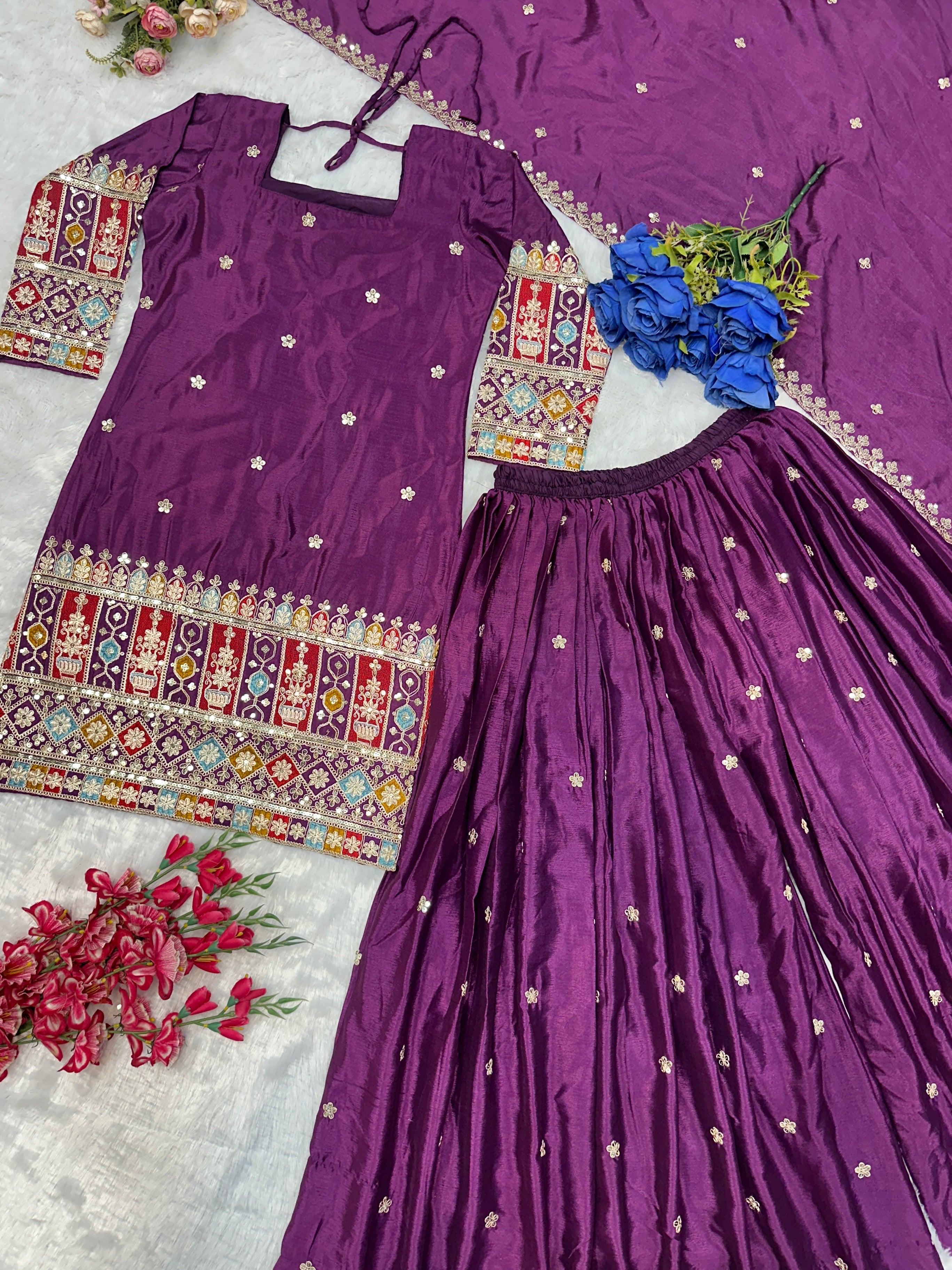 खूबसूरत पार्टी वेयर टॉप, प्लाजो और दुपट्टा