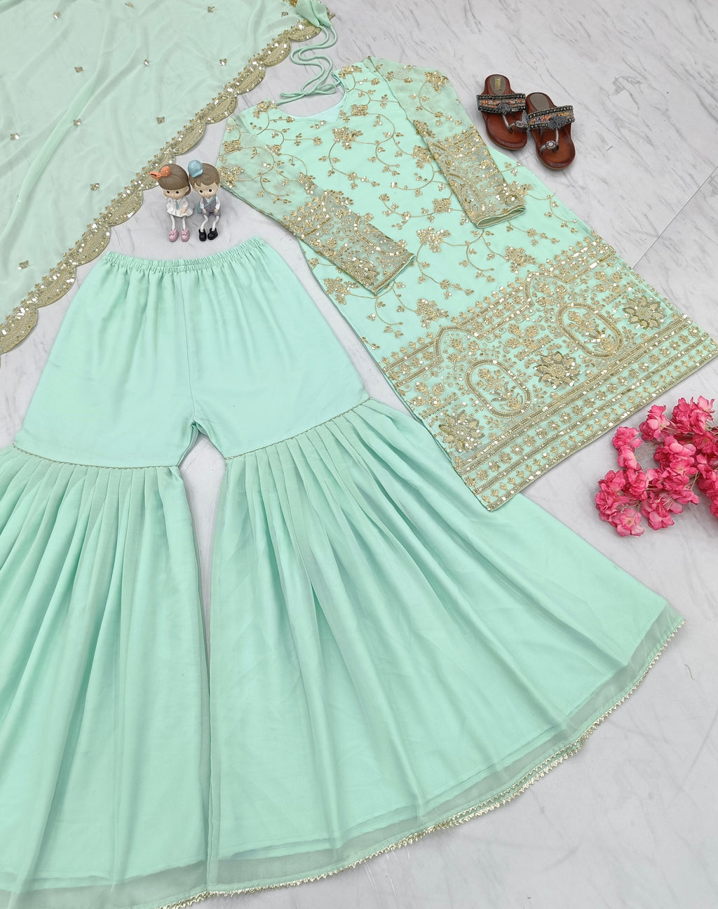 Designer Party Wear Look Top Plazzo & Dupatta Set