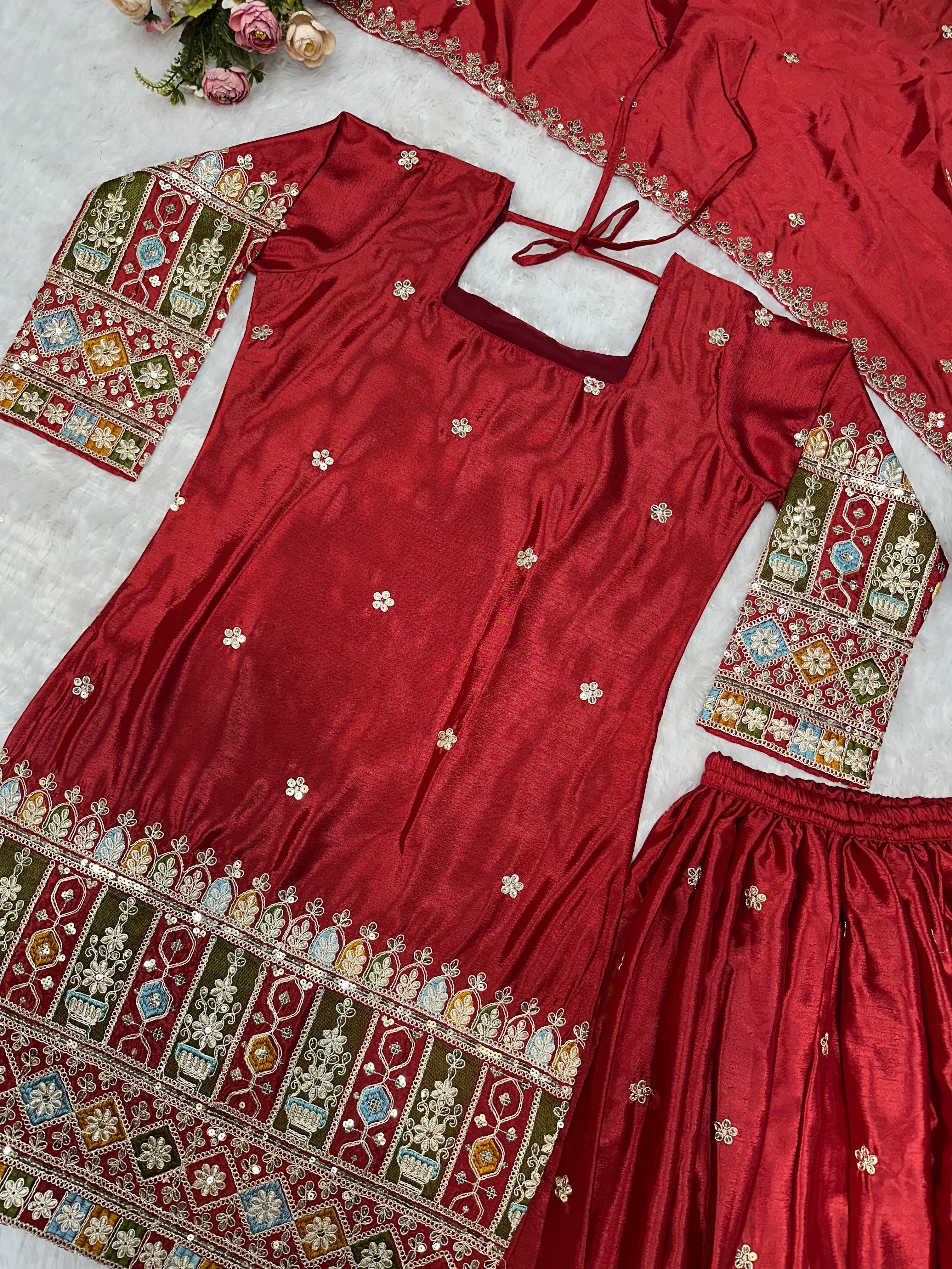 खूबसूरत पार्टी वेयर टॉप, प्लाजो और दुपट्टा