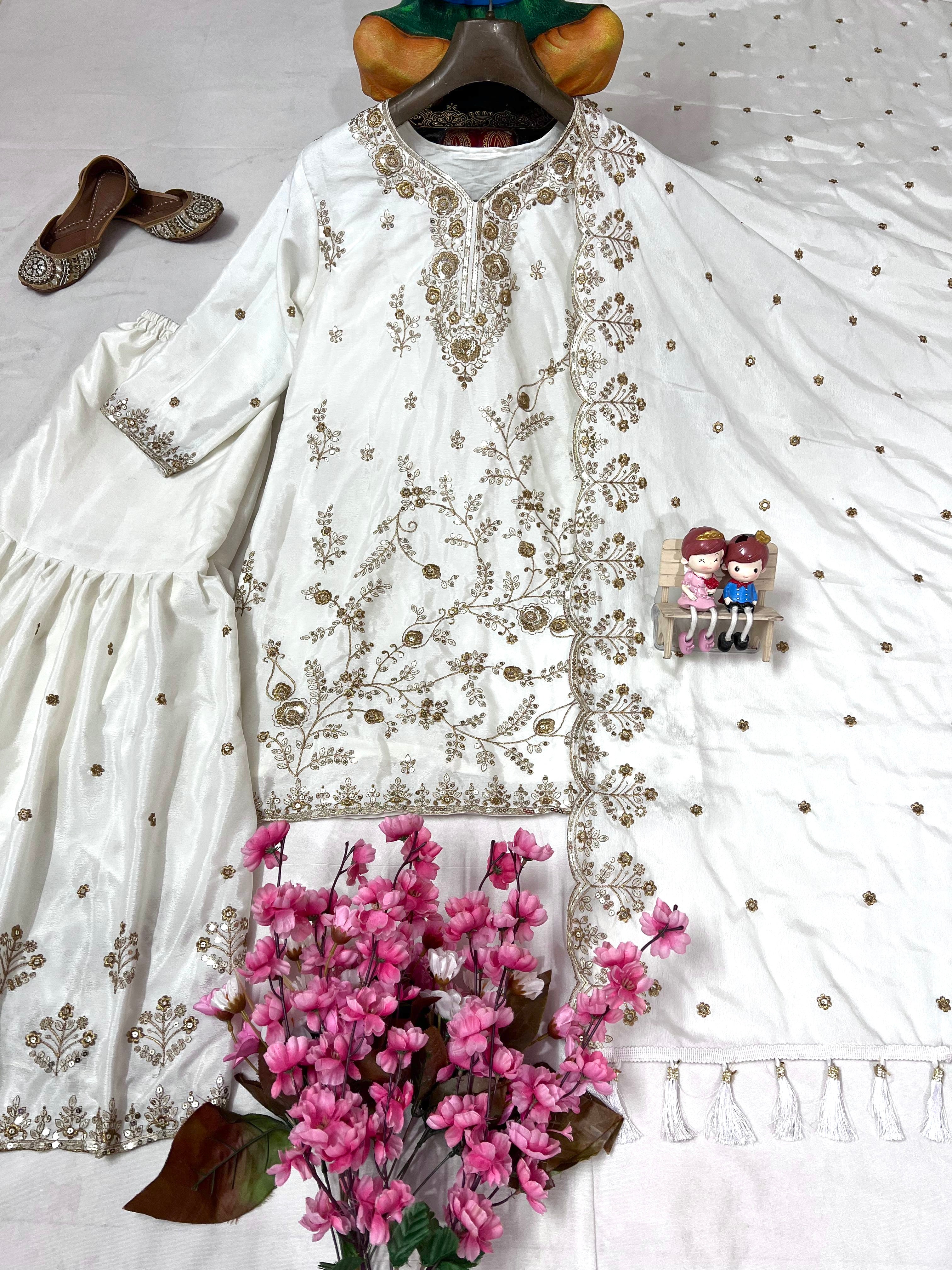 Party Wear Look Suit Set With Zari & Sequins Embroidery Work