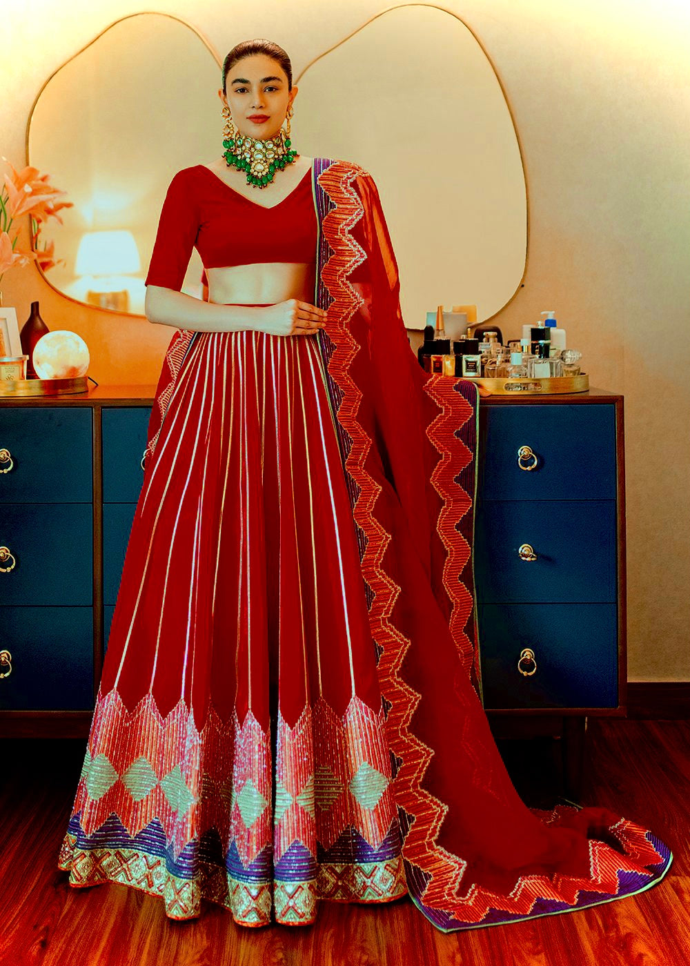 Beautiful Lehenga Choli With Sequence, Zari & Thread Work