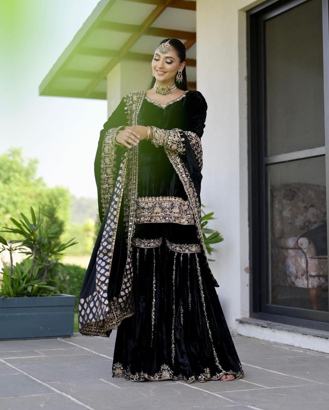 Designer Party Wear Top-Sharara And Dupatta With Heavy Embroidery Sequence Work