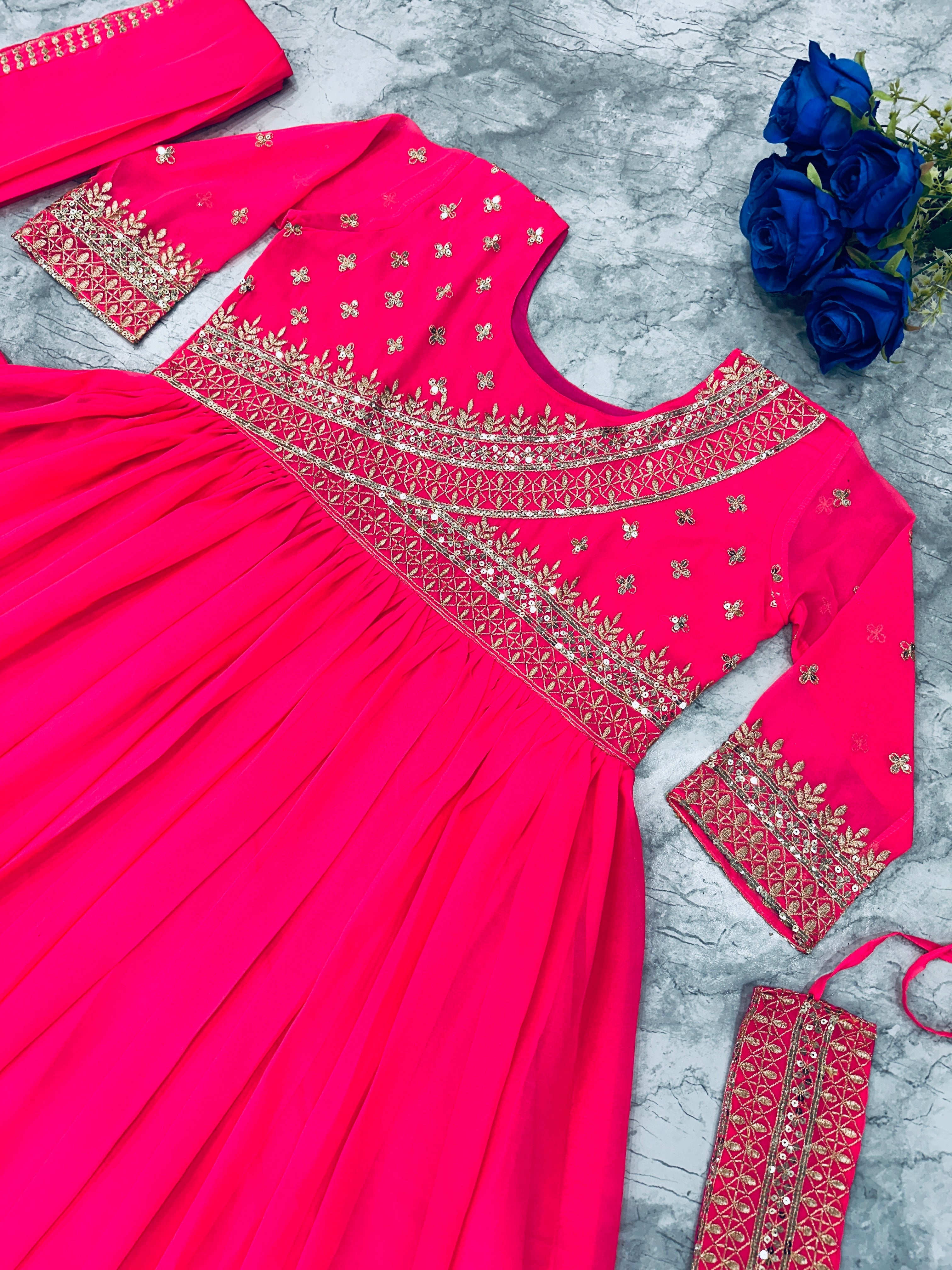 Beautiful Party Wear Look Anarkali Gown With Dupatta And Belt