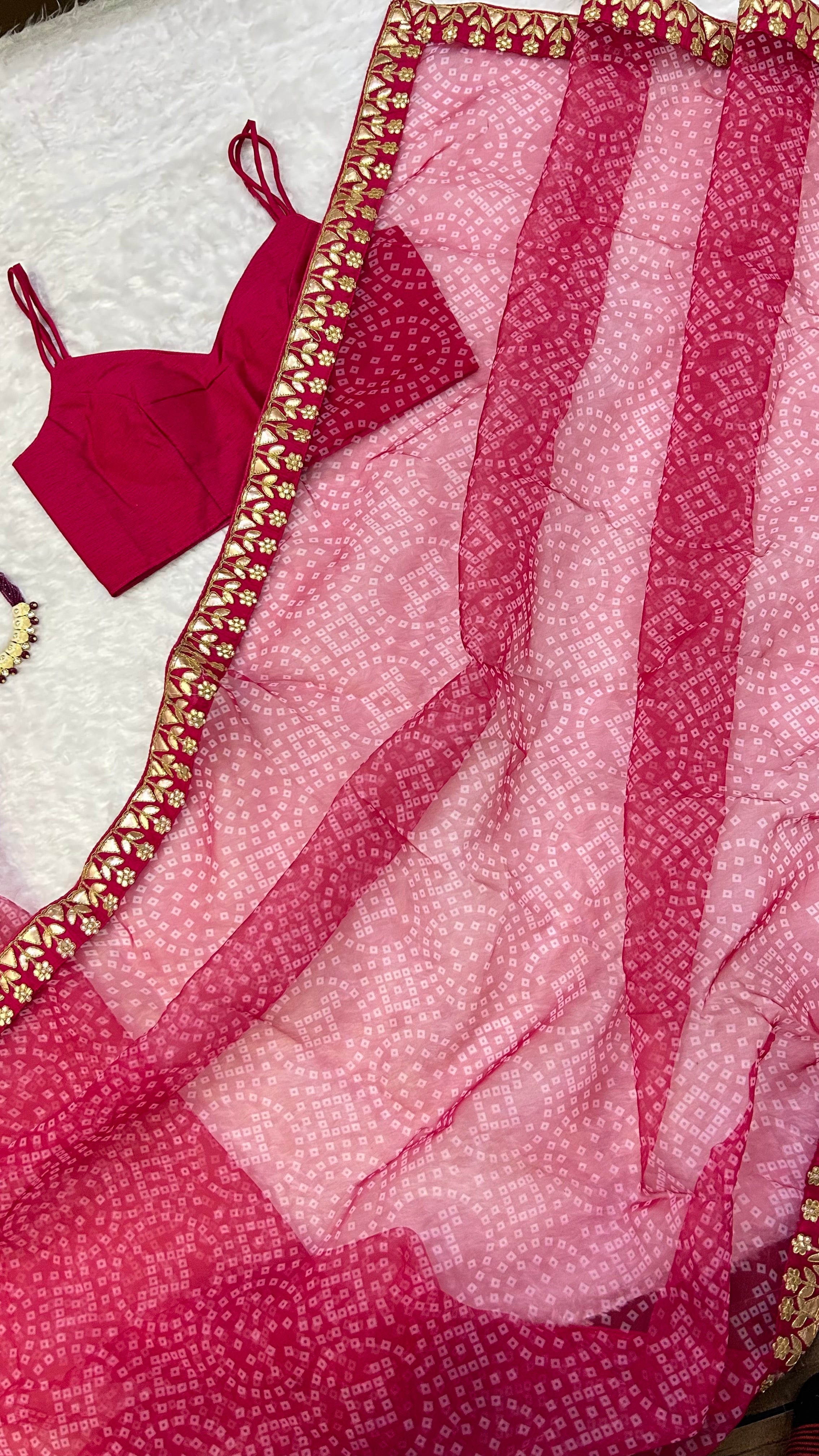 Beautiful Digital Print Organza Saree With Gotapatti & Dori Work