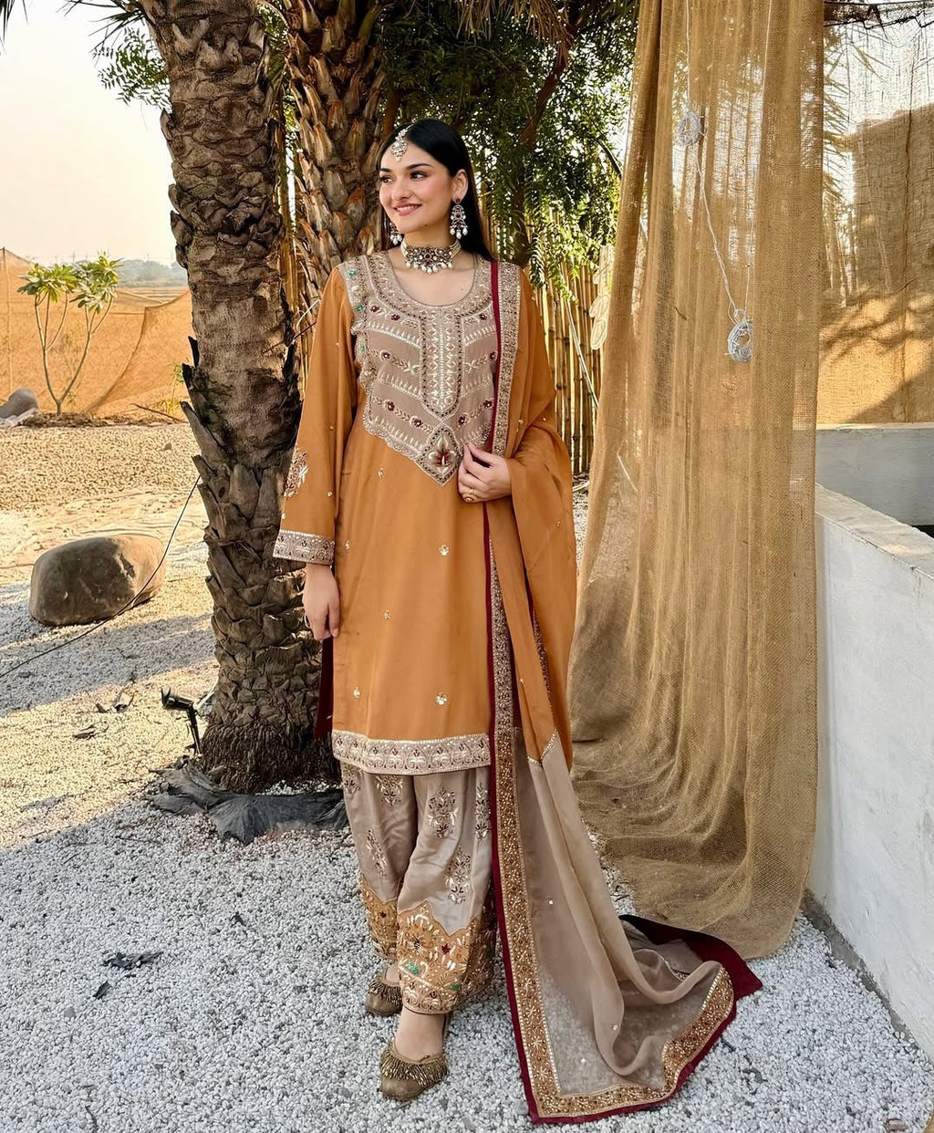 Beautiful Top-Bottom And Dupatta With Heavy Embroidery Sequence Work