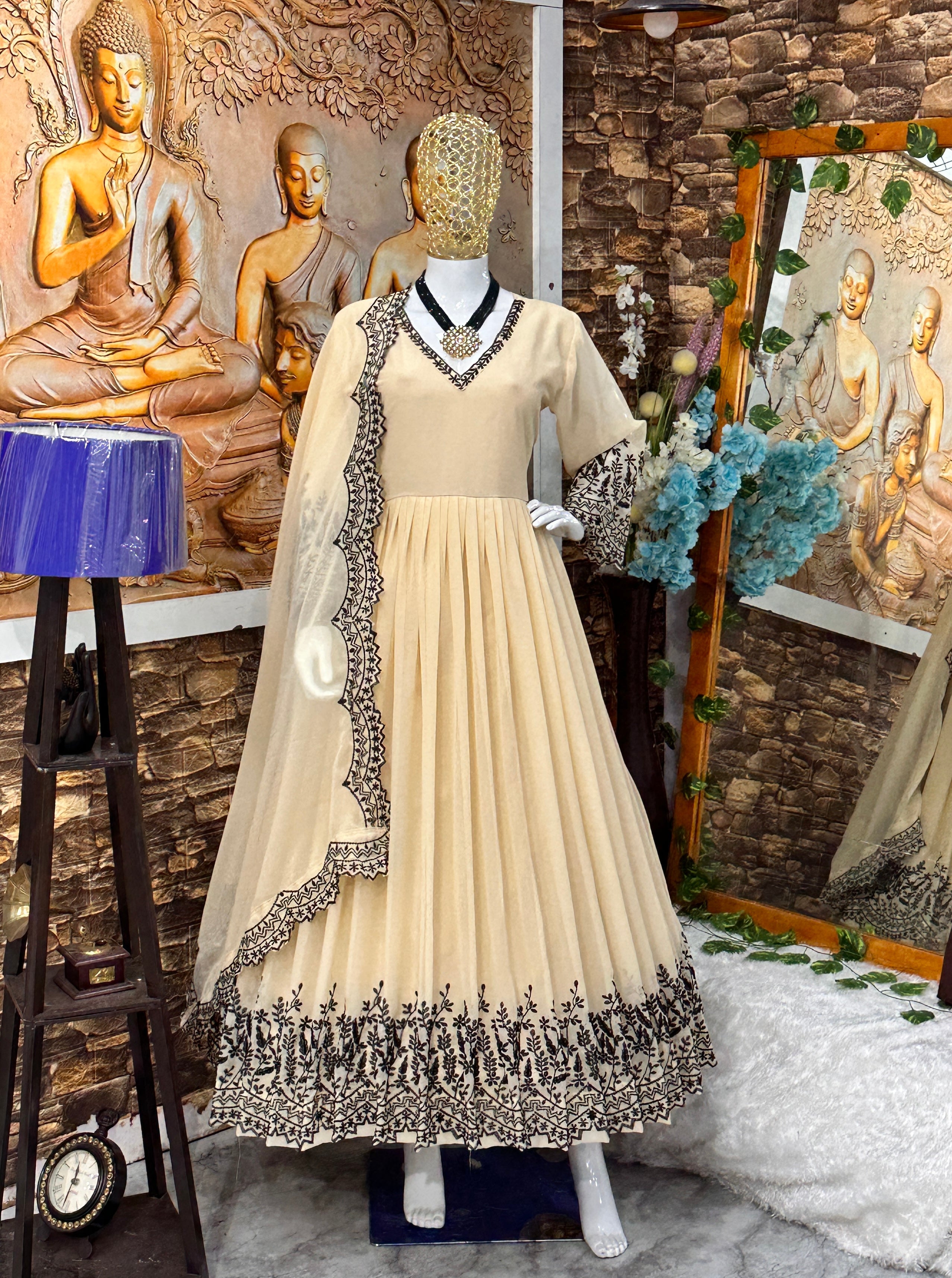 Designer Party Wear Look Gown With Sharara And Dupatta
