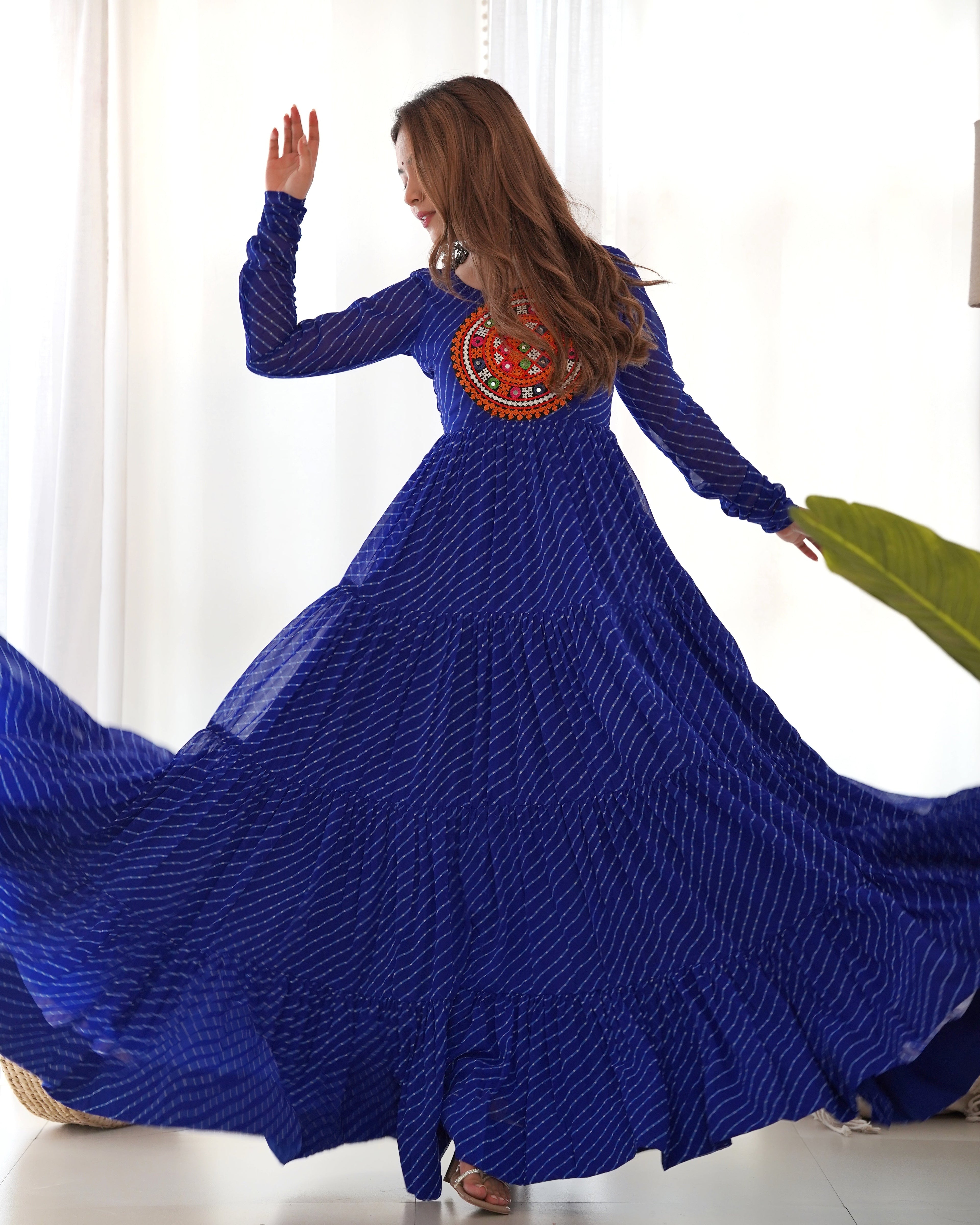 Beautiful Laheriya Print Anarkali Gown