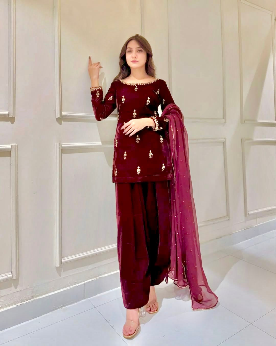 Designer Fancy Party Wear Top Pent And Dupatta