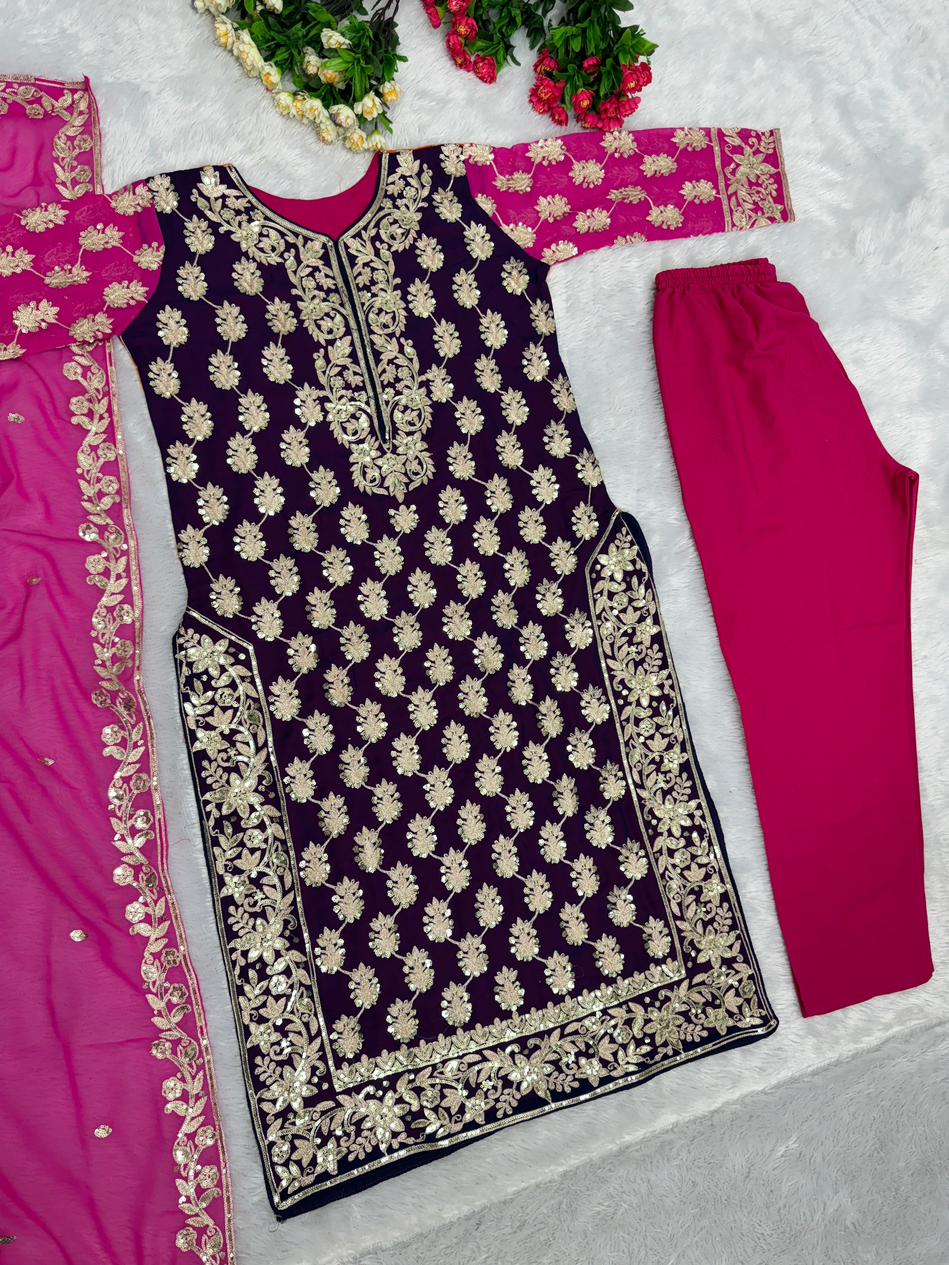 खूबसूरत पार्टी वेयर टॉप पैंट और दुपट्टा