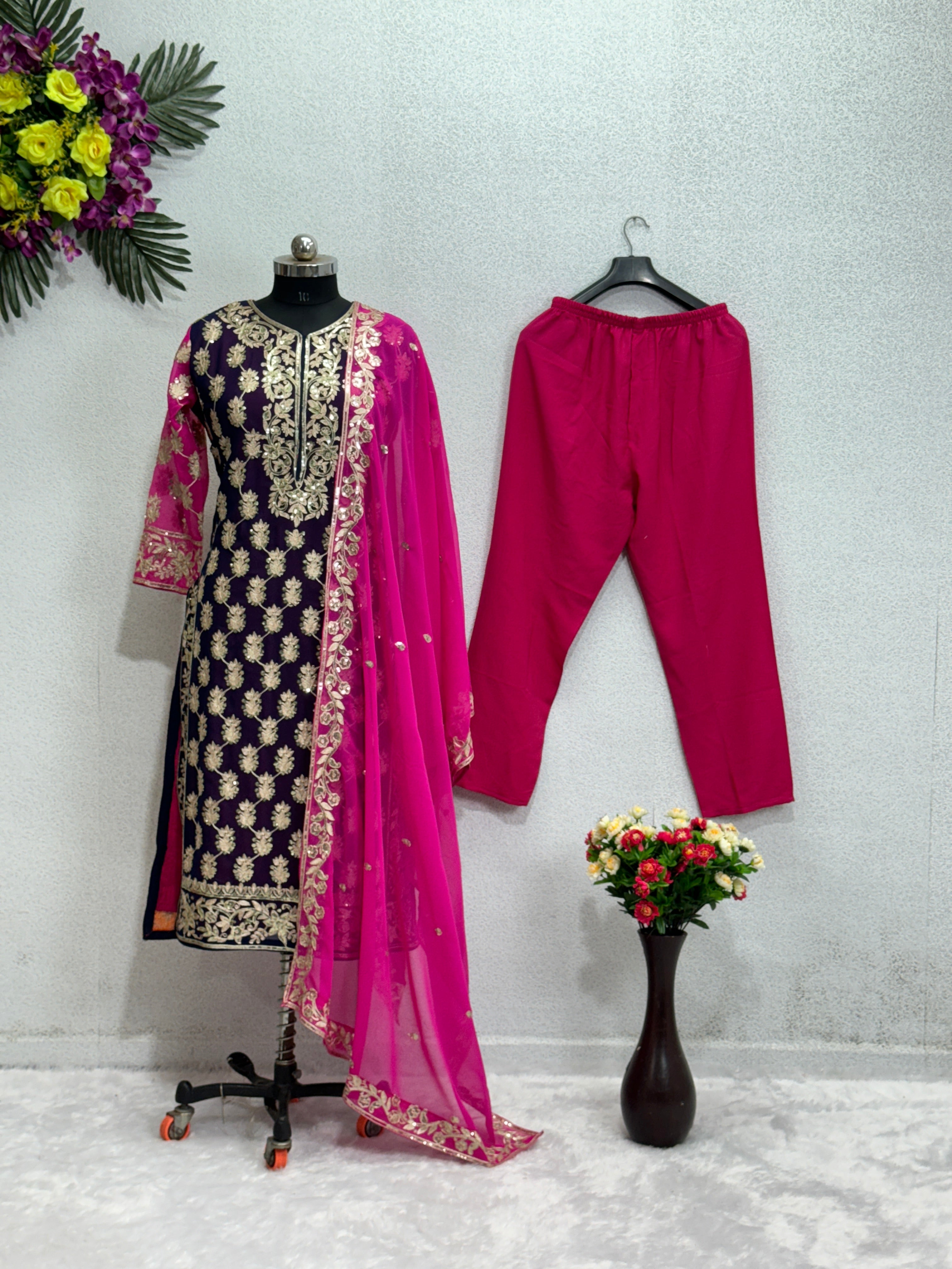 खूबसूरत पार्टी वेयर टॉप पैंट और दुपट्टा