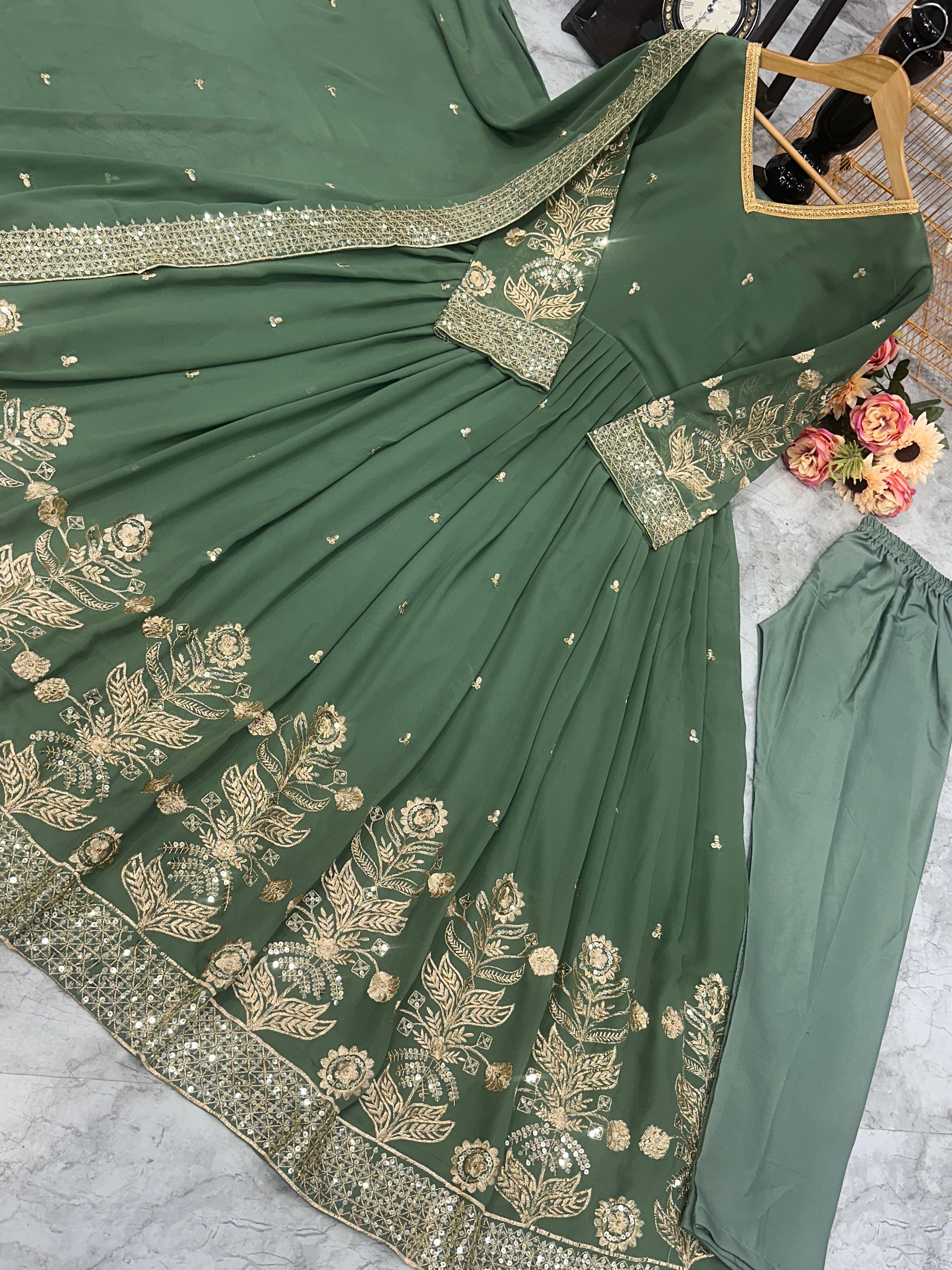 Designer Party Wear Look Anarkali Gown With Pent And Dupatta