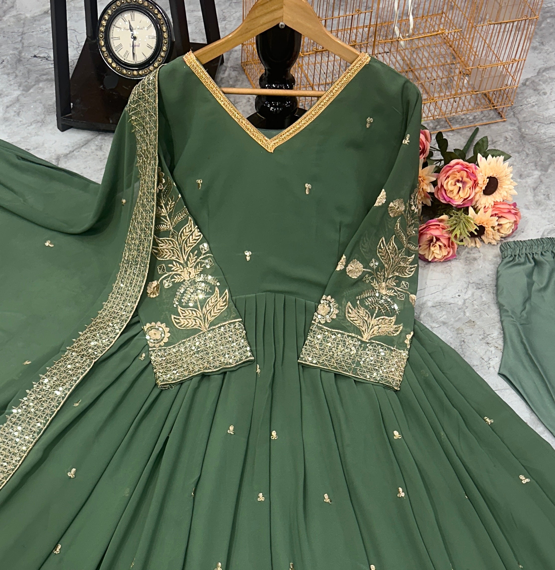 Designer Party Wear Look Anarkali Gown With Pent And Dupatta