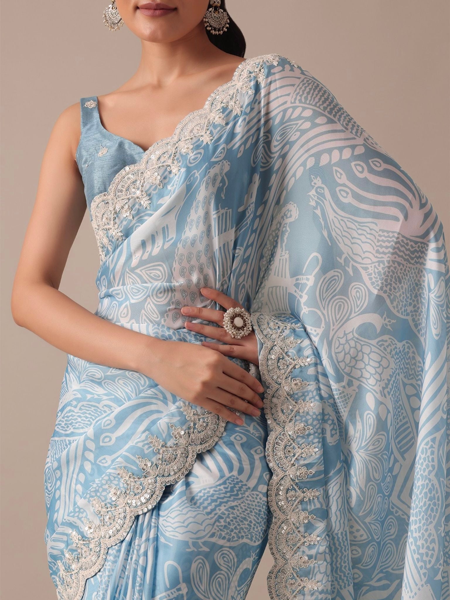Party Wear Saree With Digital Prints & Embroidery Codding Work