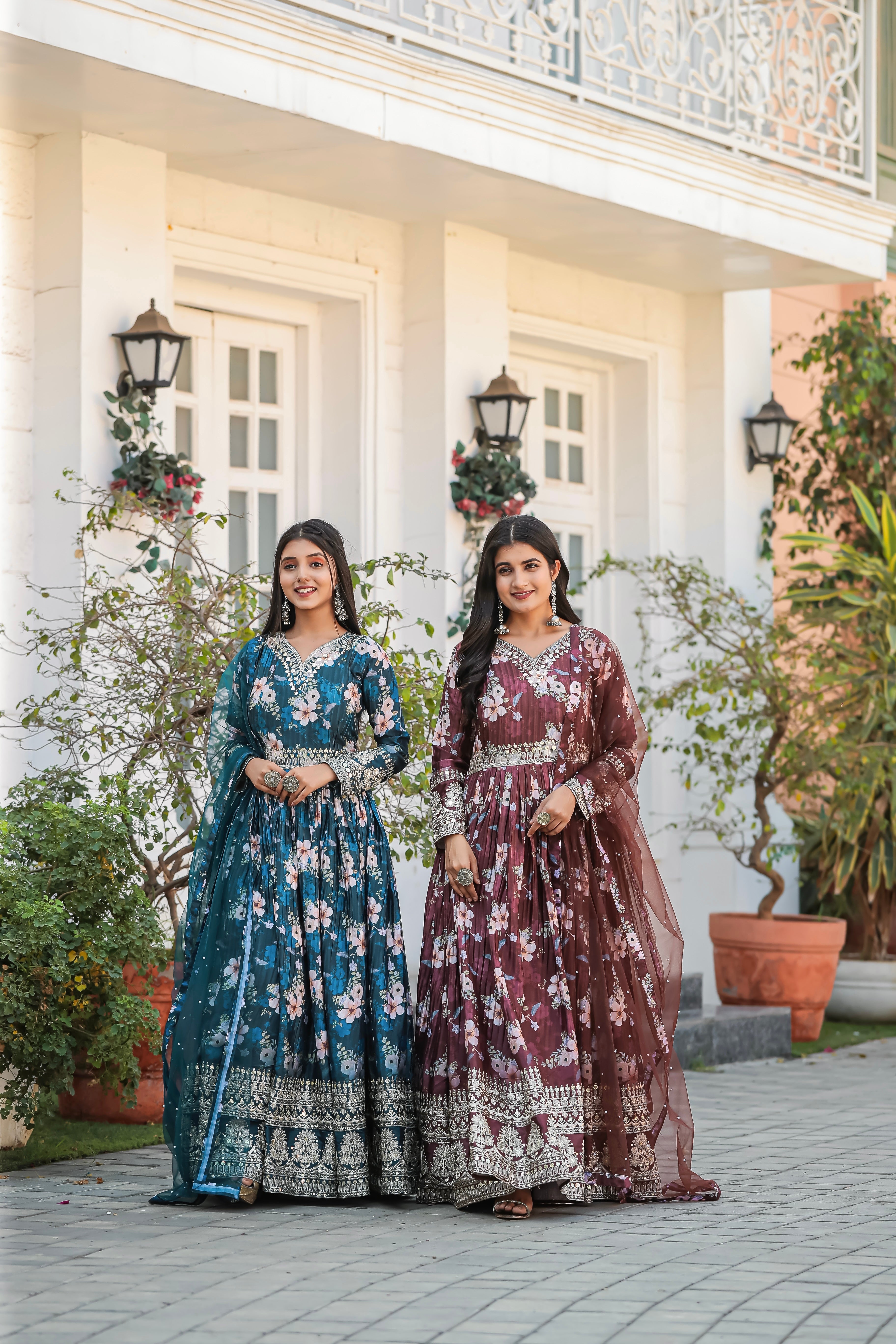 Party Wear Look Gown With Bottom & Dupatta Set