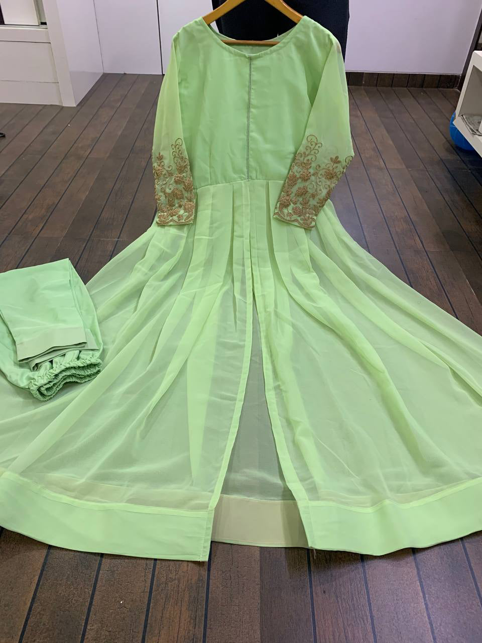 Beautiful Party Wear Gown And Bottom With Dori Work