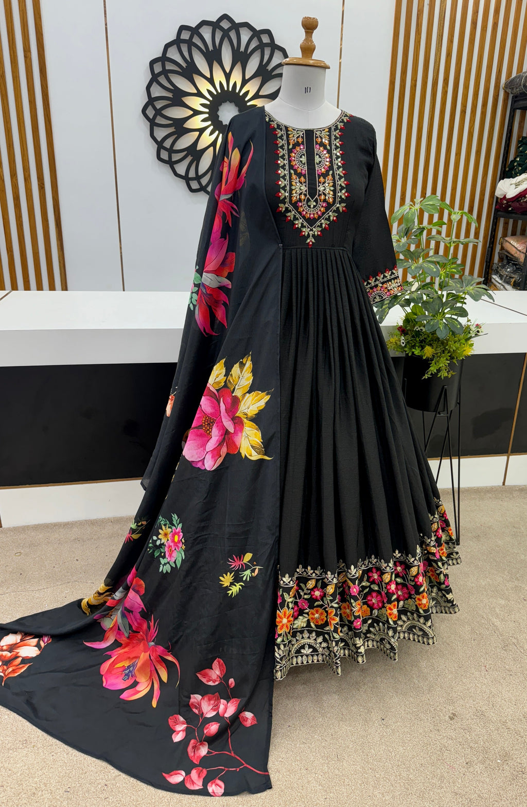 Designer Party Wear Gown With Fully Stitched Pent And Dupatta