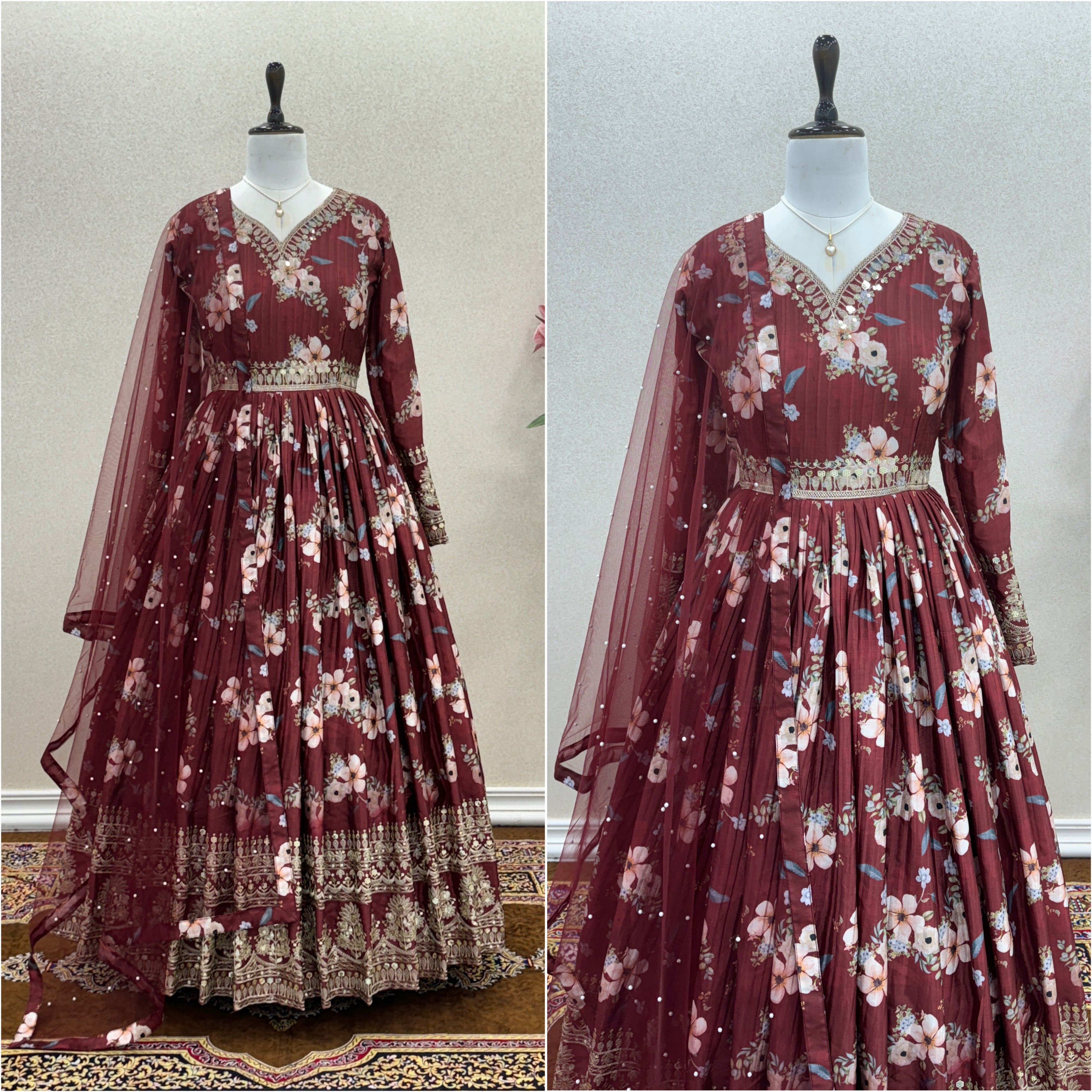 Party Wear Look Gown With Bottom & Dupatta Set