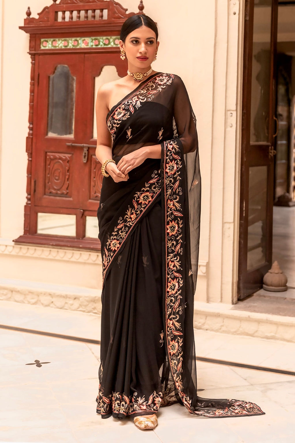 Party Wear Saree With Embroidery Codding & Sequins Work