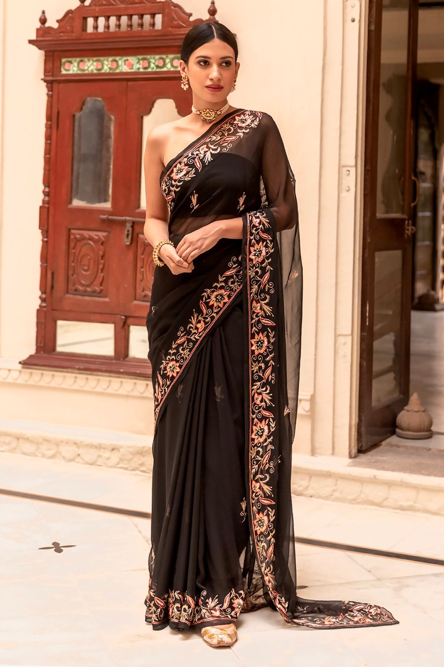 Party Wear Saree With Embroidery Codding & Sequins Work