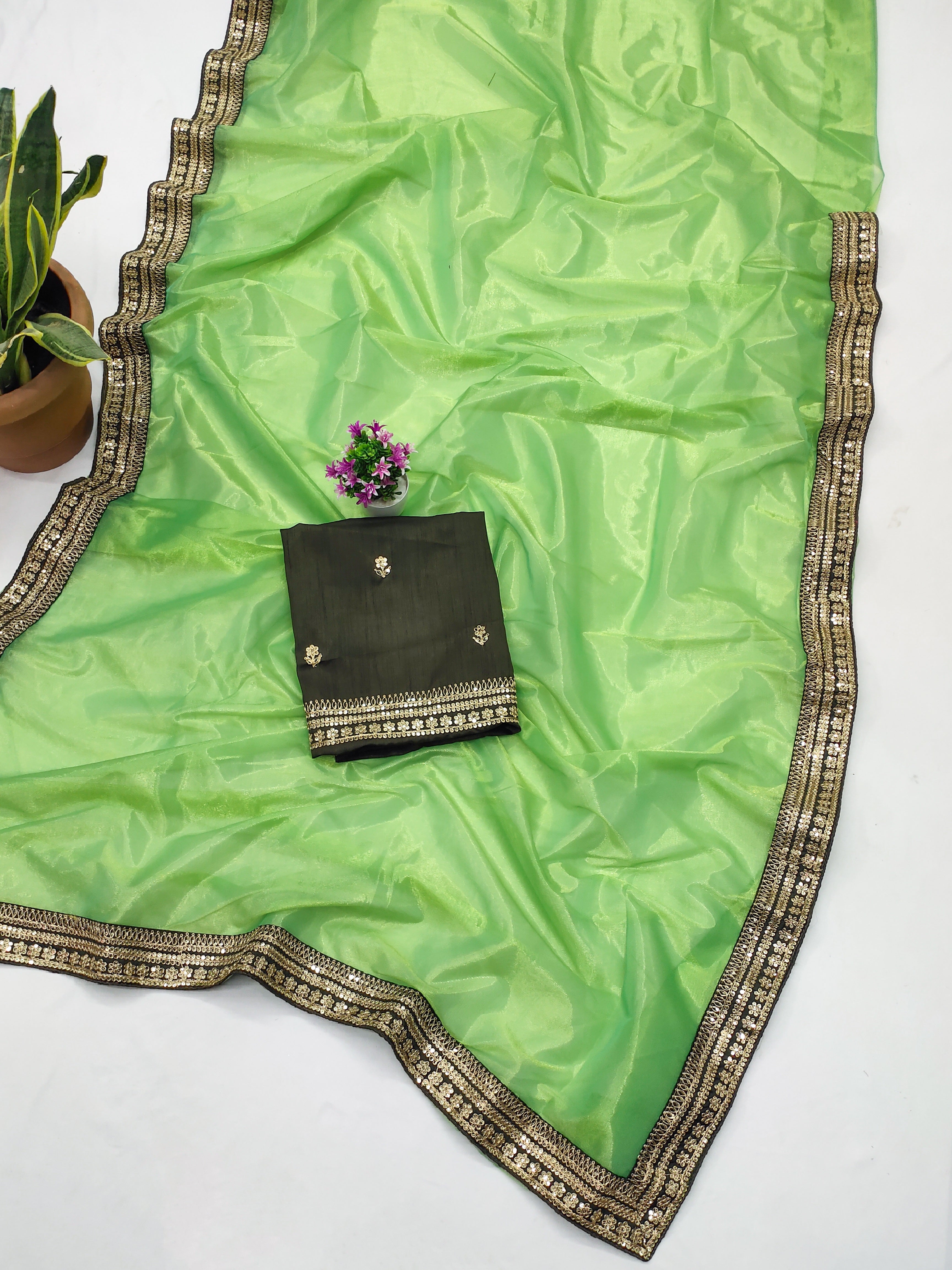 Party Wear Saree With Embroidery Codding & Sequins Work Border