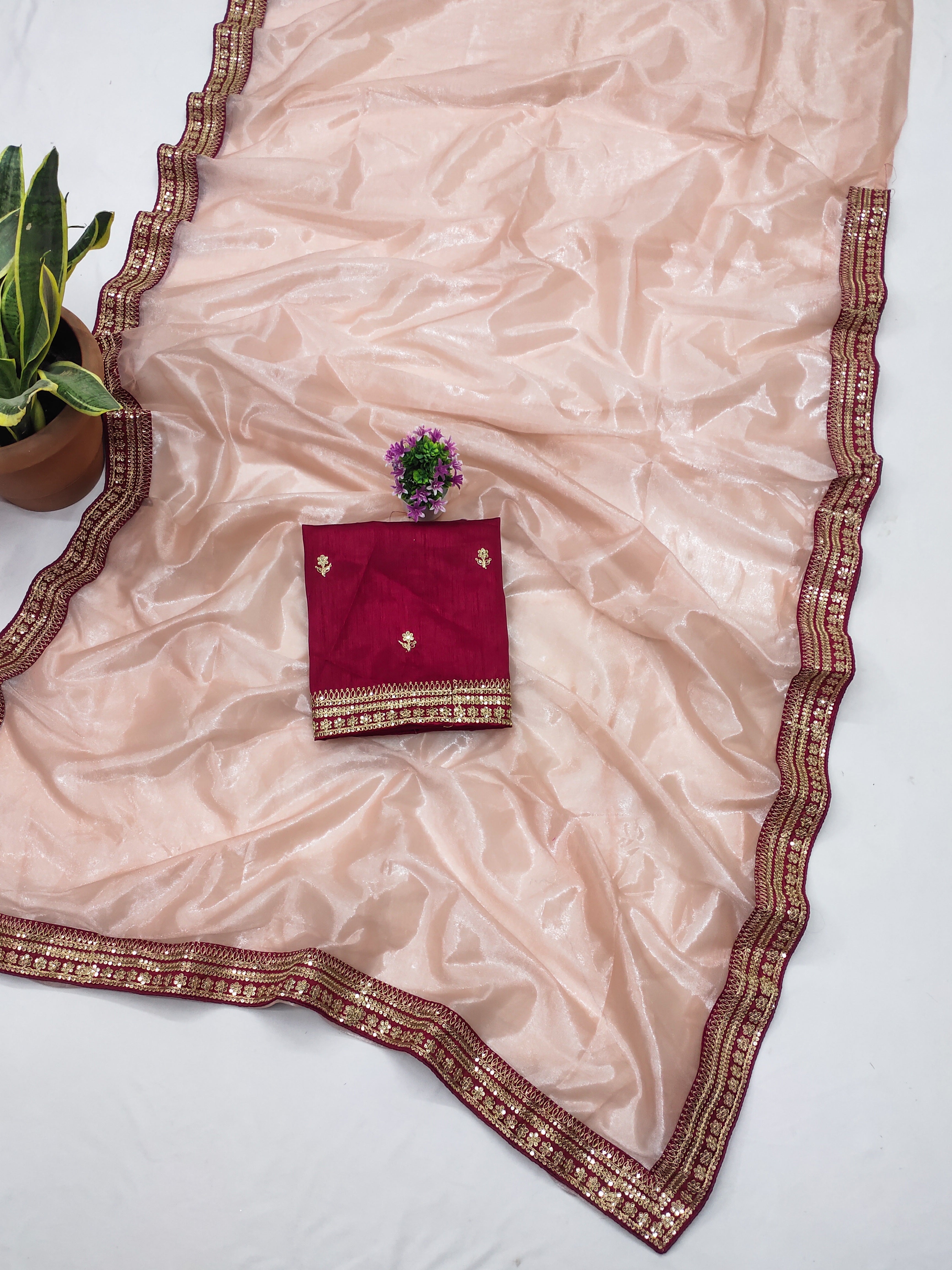 Party Wear Saree With Embroidery Codding & Sequins Work Border