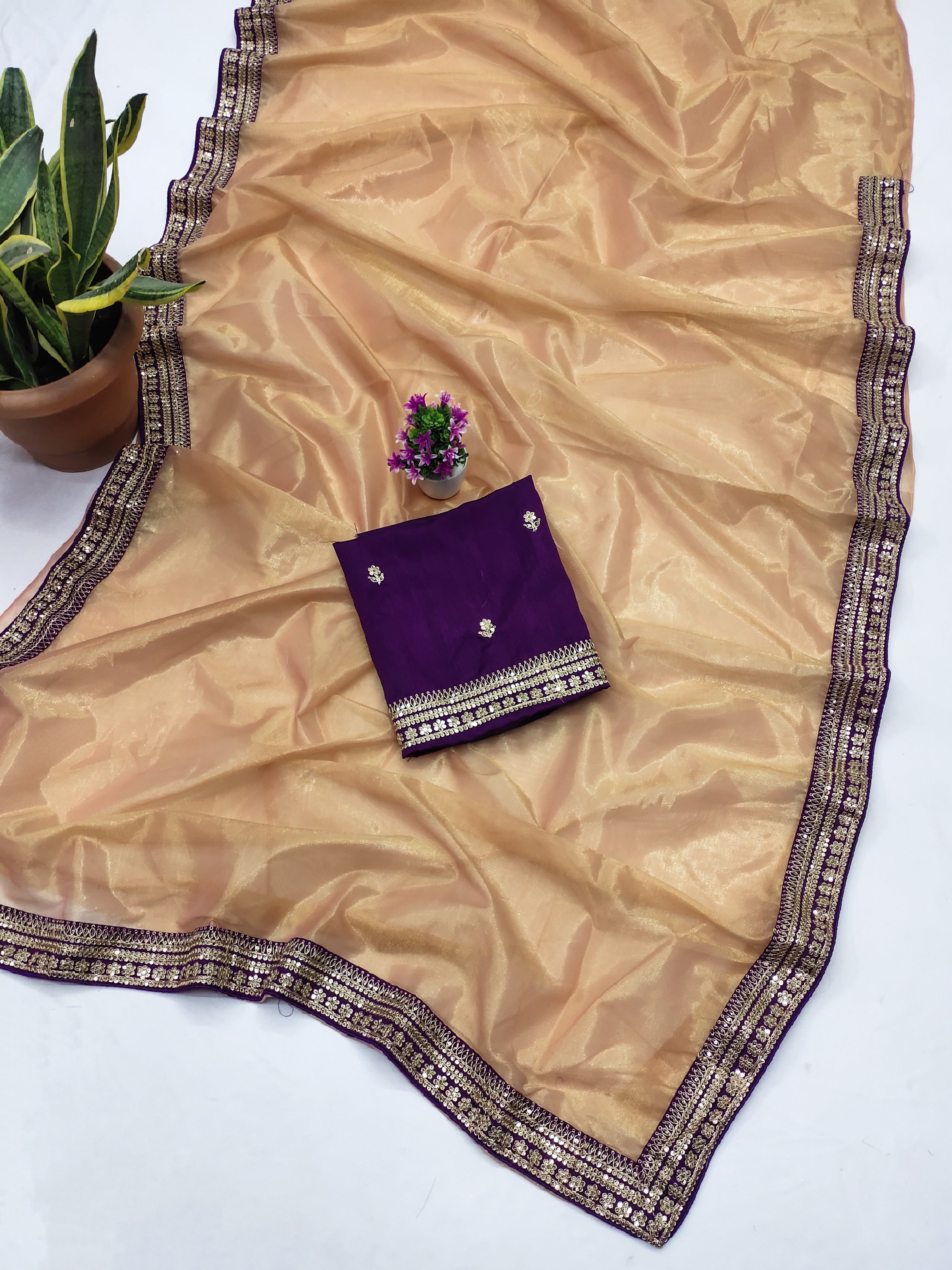 Party Wear Saree With Embroidery Codding & Sequins Work Border