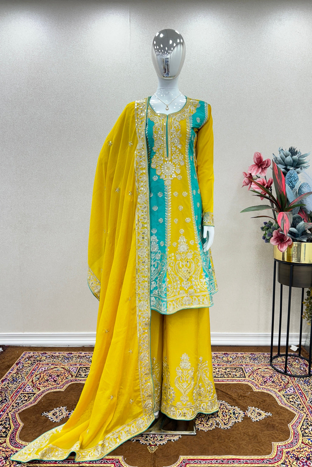 Designer Party Wear Look Top Plazzo & Dupatta Set