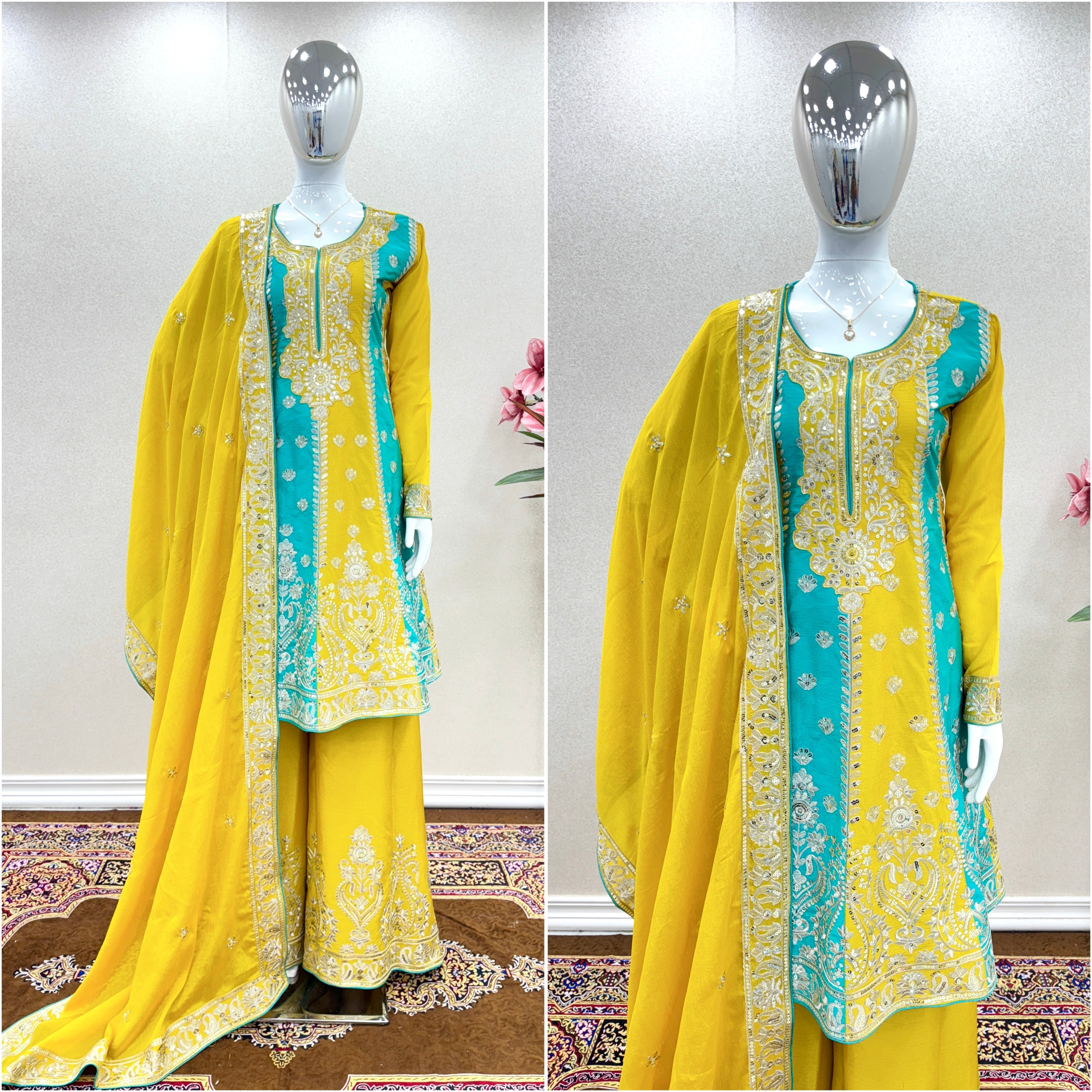 Designer Party Wear Look Top Plazzo & Dupatta Set
