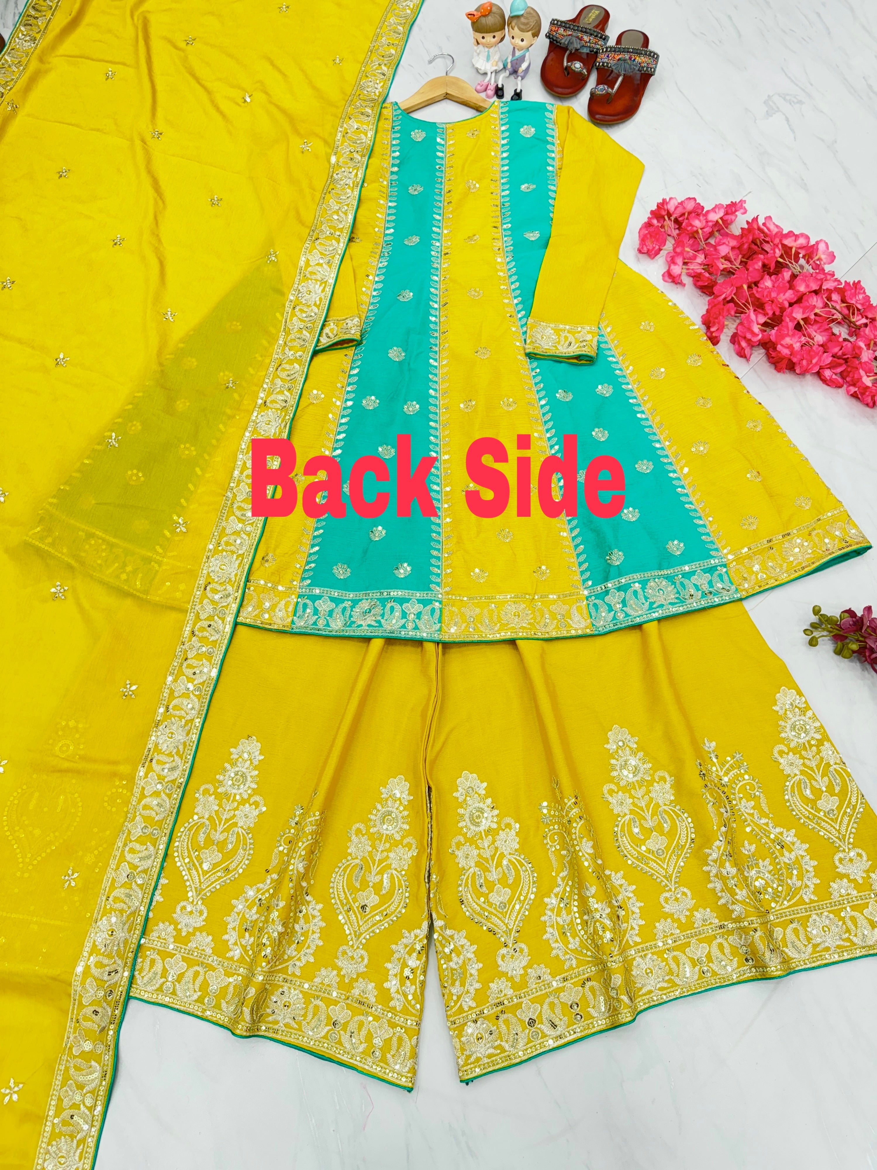 Designer Party Wear Look Top Plazzo & Dupatta Set