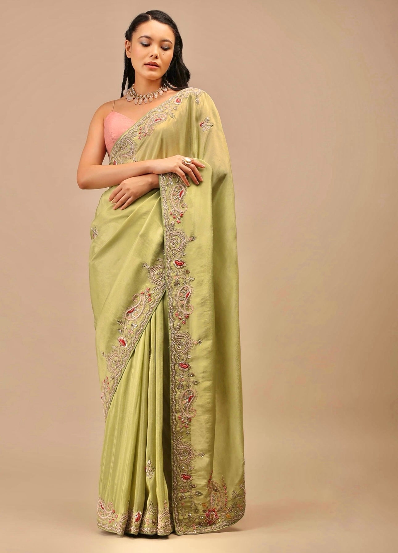 Party Wear Saree With Embroidery Codding Multi Treads & Sequins Work