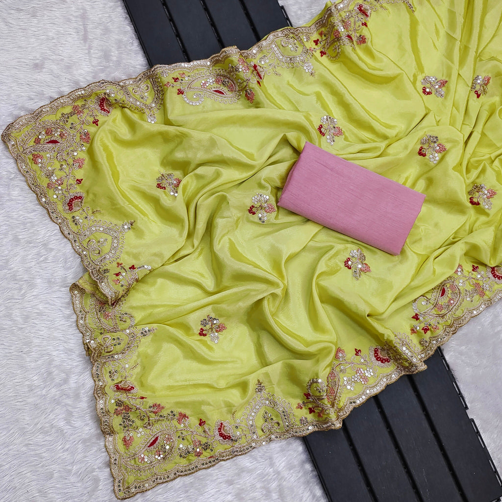 Party Wear Saree With Embroidery Codding Multi Treads & Sequins Work