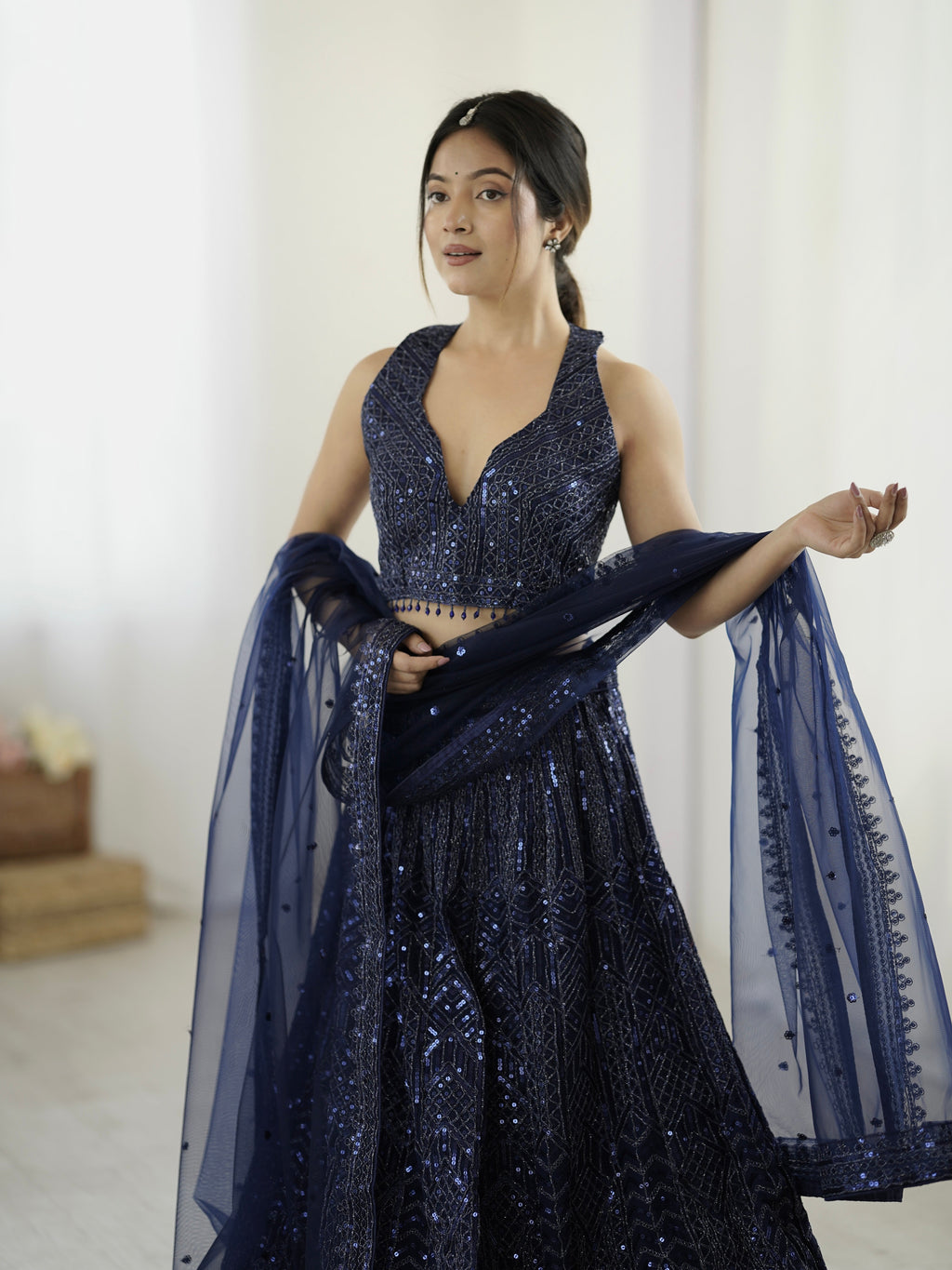 Party Wear Designer Net Lehenga Choli With Sequence & Dori work