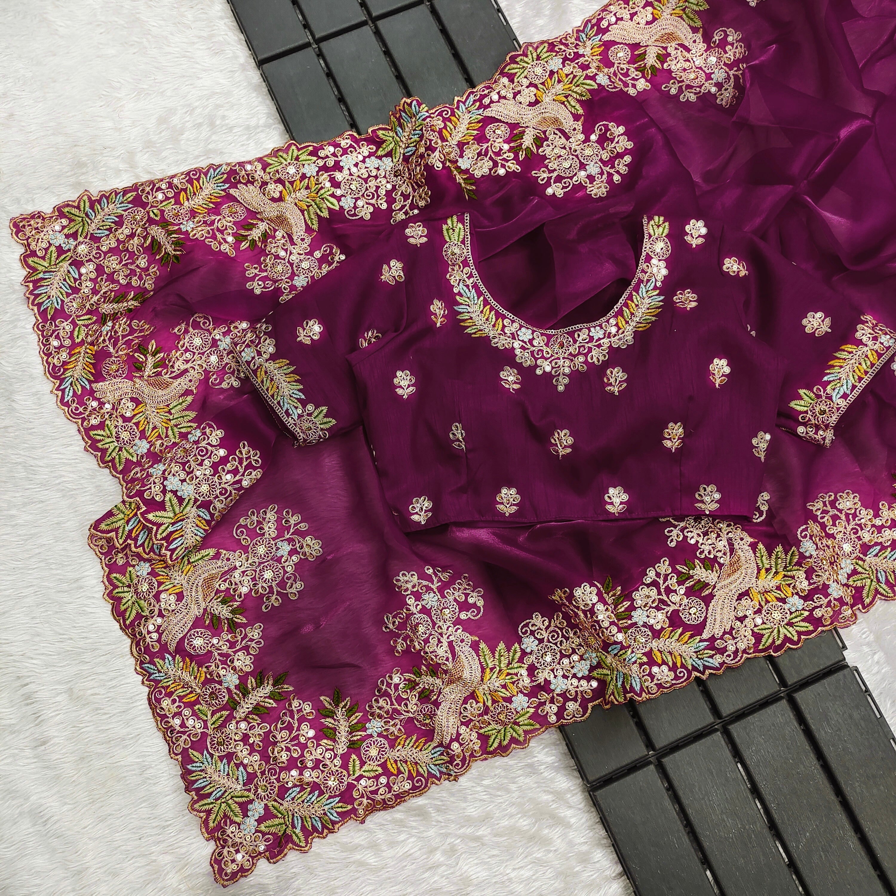 Party Wear Designer Saree With Embroidery Work