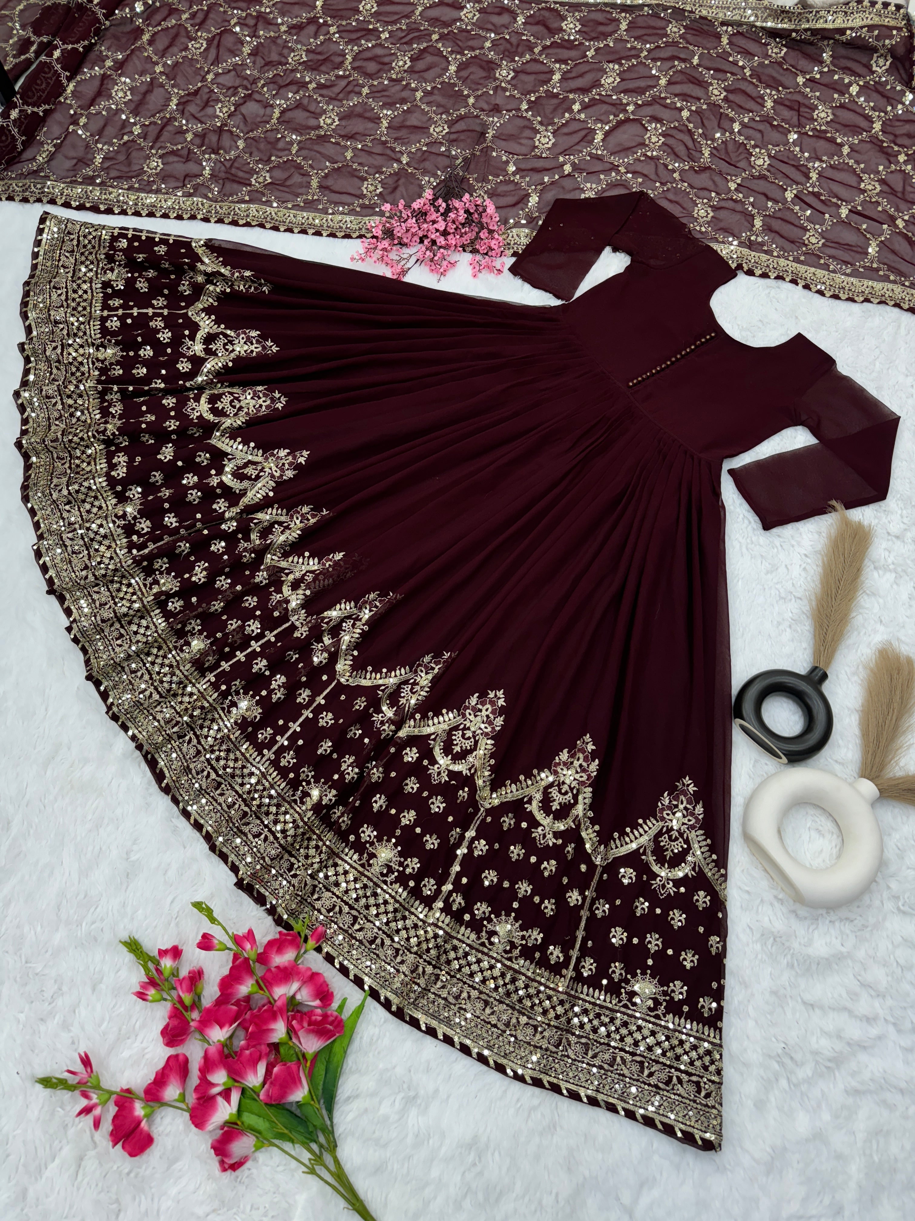 Party Wear Look Gown, And Dupatta With Embroidery Sequence Work