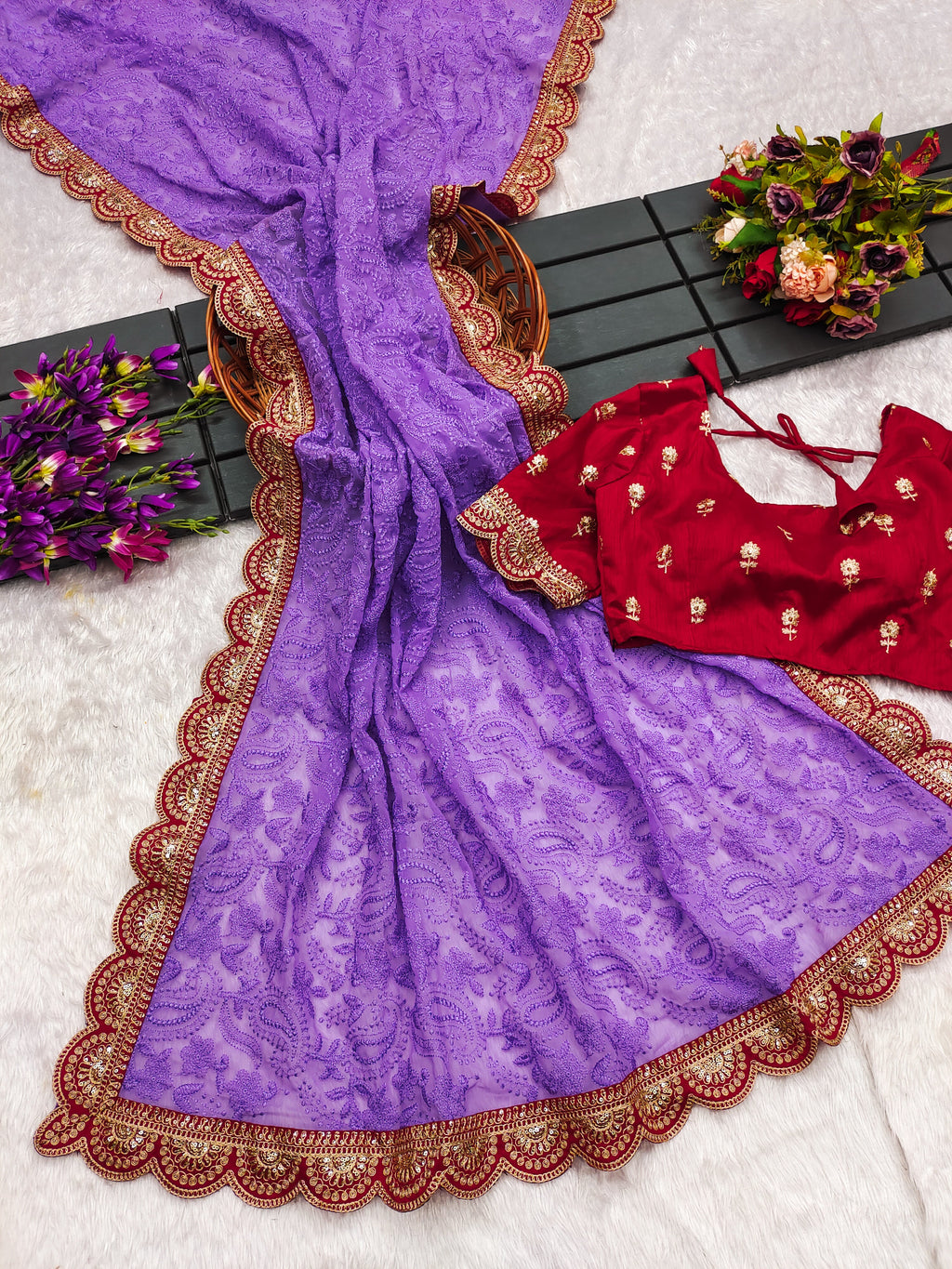Party Wear Beautiful Saree With Embroidery Sequins Work