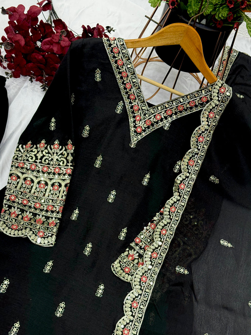 Beautiful Top-Plazo And Dupatta With Heavy Embroidery Sequence Work