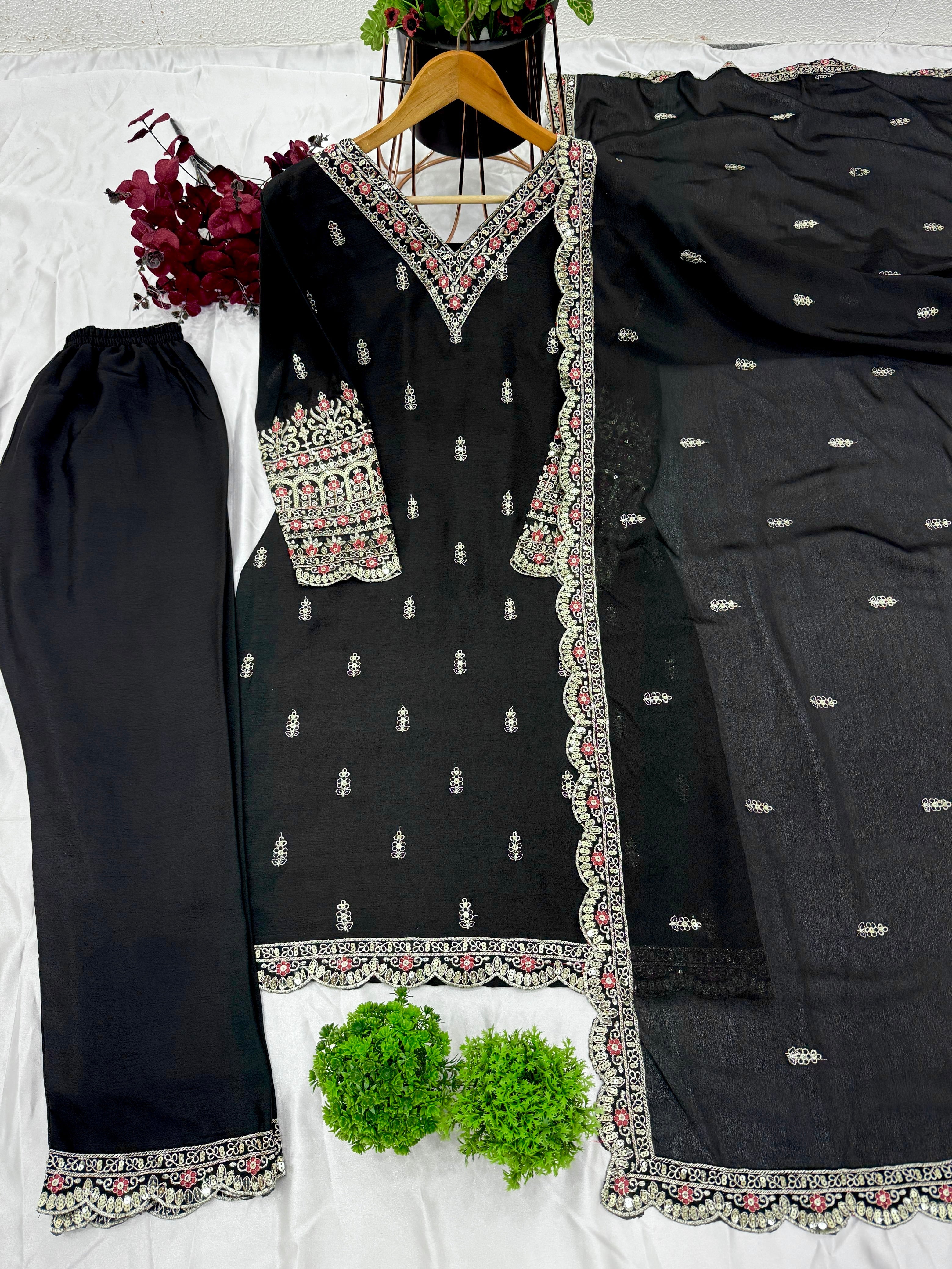 Beautiful Top-Plazo And Dupatta With Heavy Embroidery Sequence Work