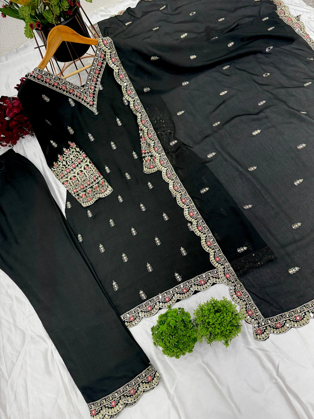 Beautiful Top-Plazo And Dupatta With Heavy Embroidery Sequence Work