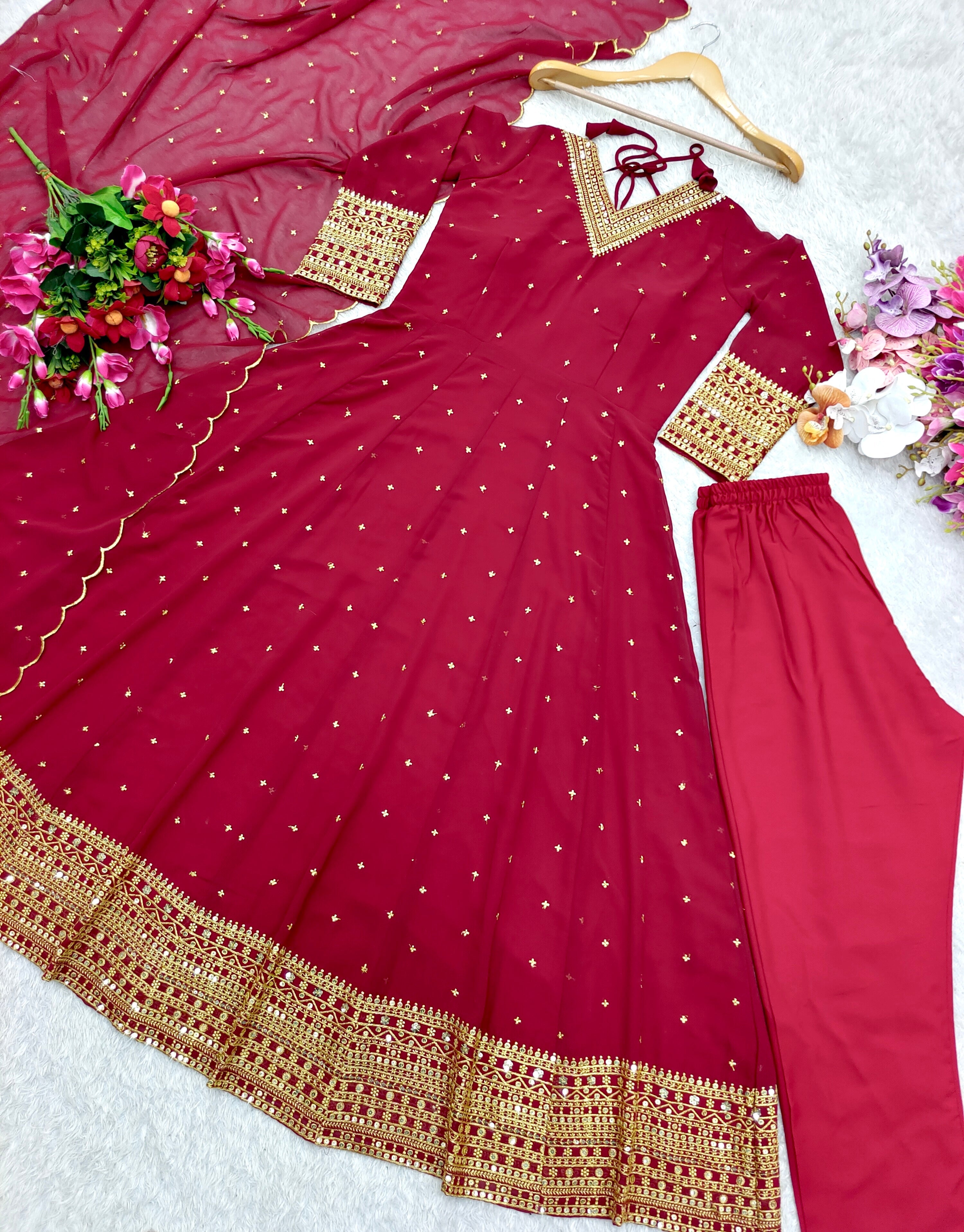 Beautiful Party Wear Gown-Pent And Dupatta With Embroidery Sequence Work