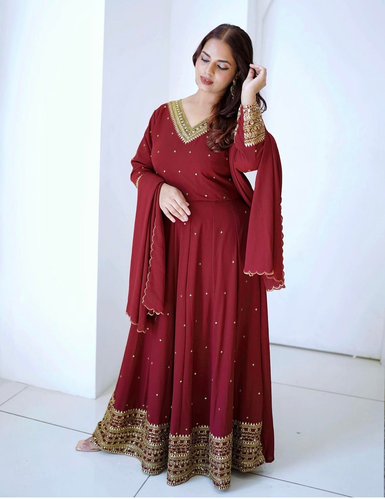 Beautiful Party Wear Gown-Pent And Dupatta With Embroidery Sequence Work