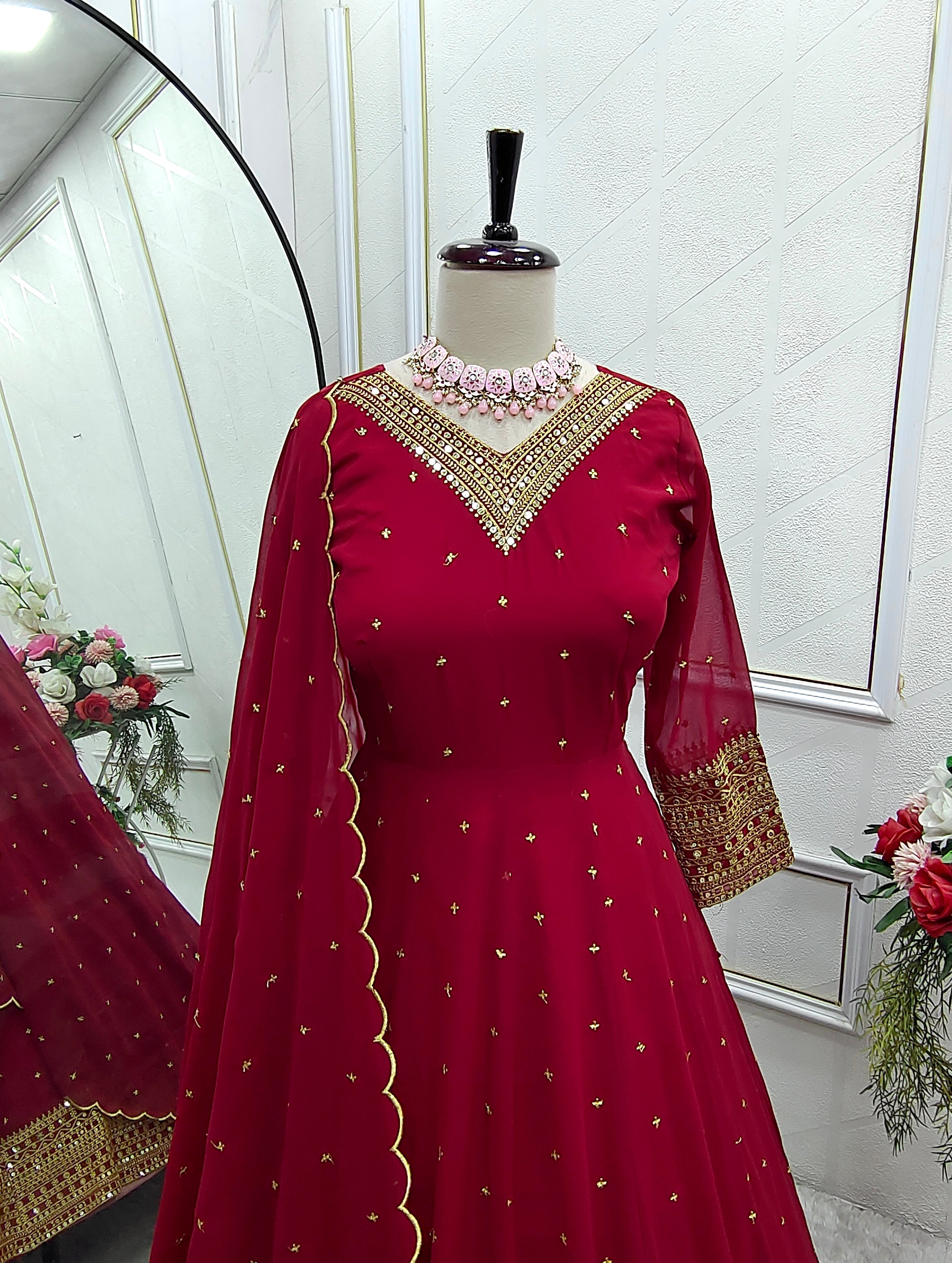 Beautiful Party Wear Gown-Pent And Dupatta With Embroidery Sequence Work