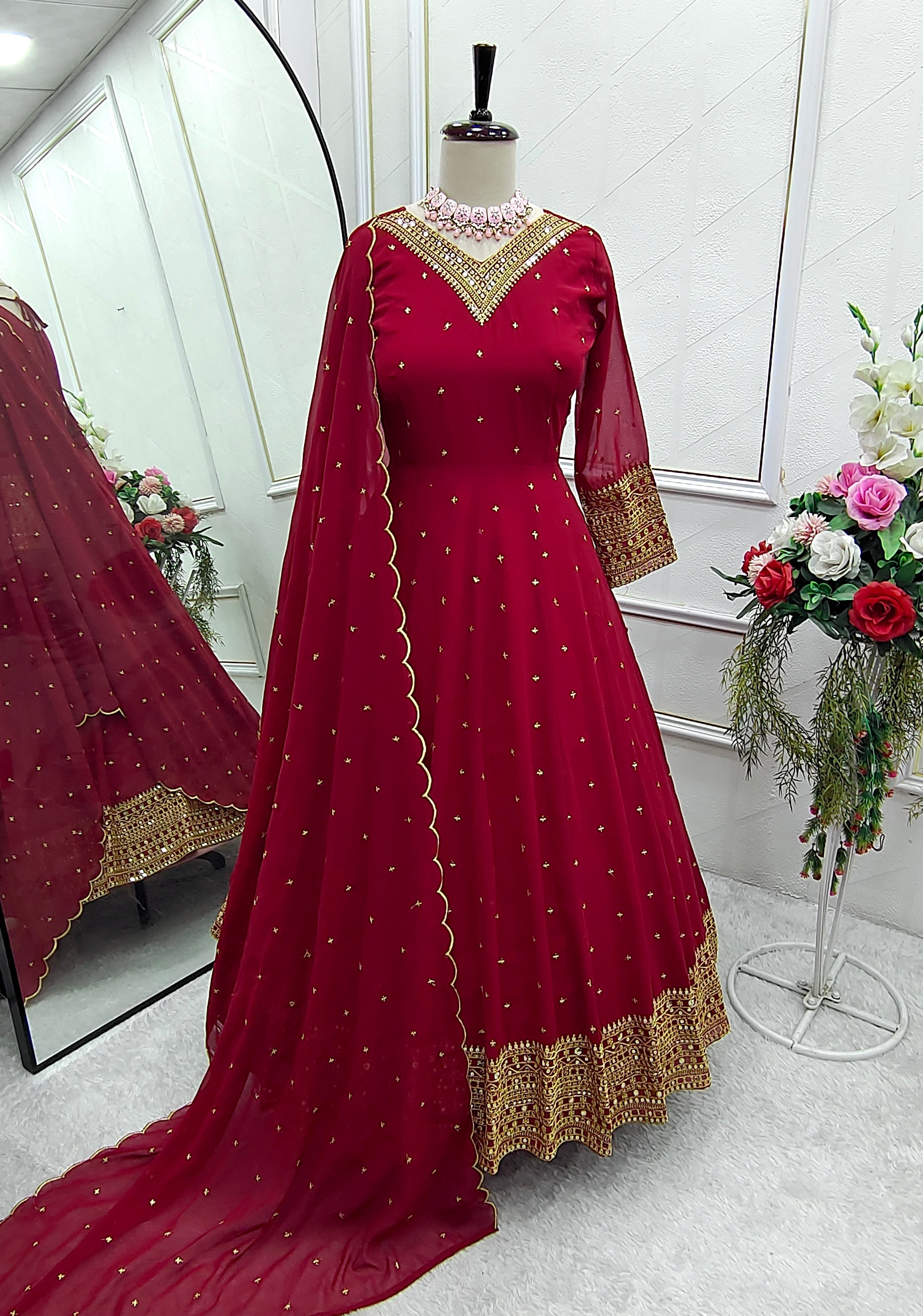 Beautiful Party Wear Gown-Pent And Dupatta With Embroidery Sequence Work