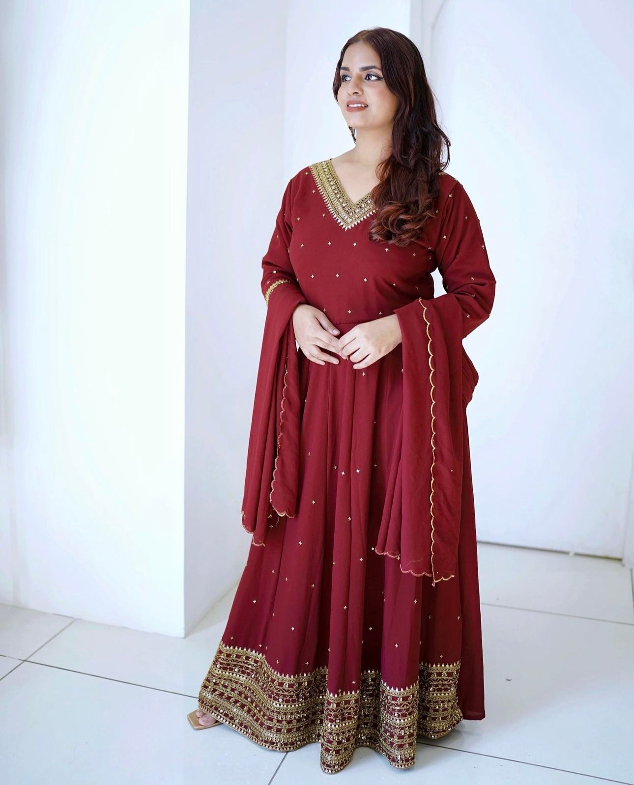 Beautiful Party Wear Gown-Pent And Dupatta With Embroidery Sequence Work